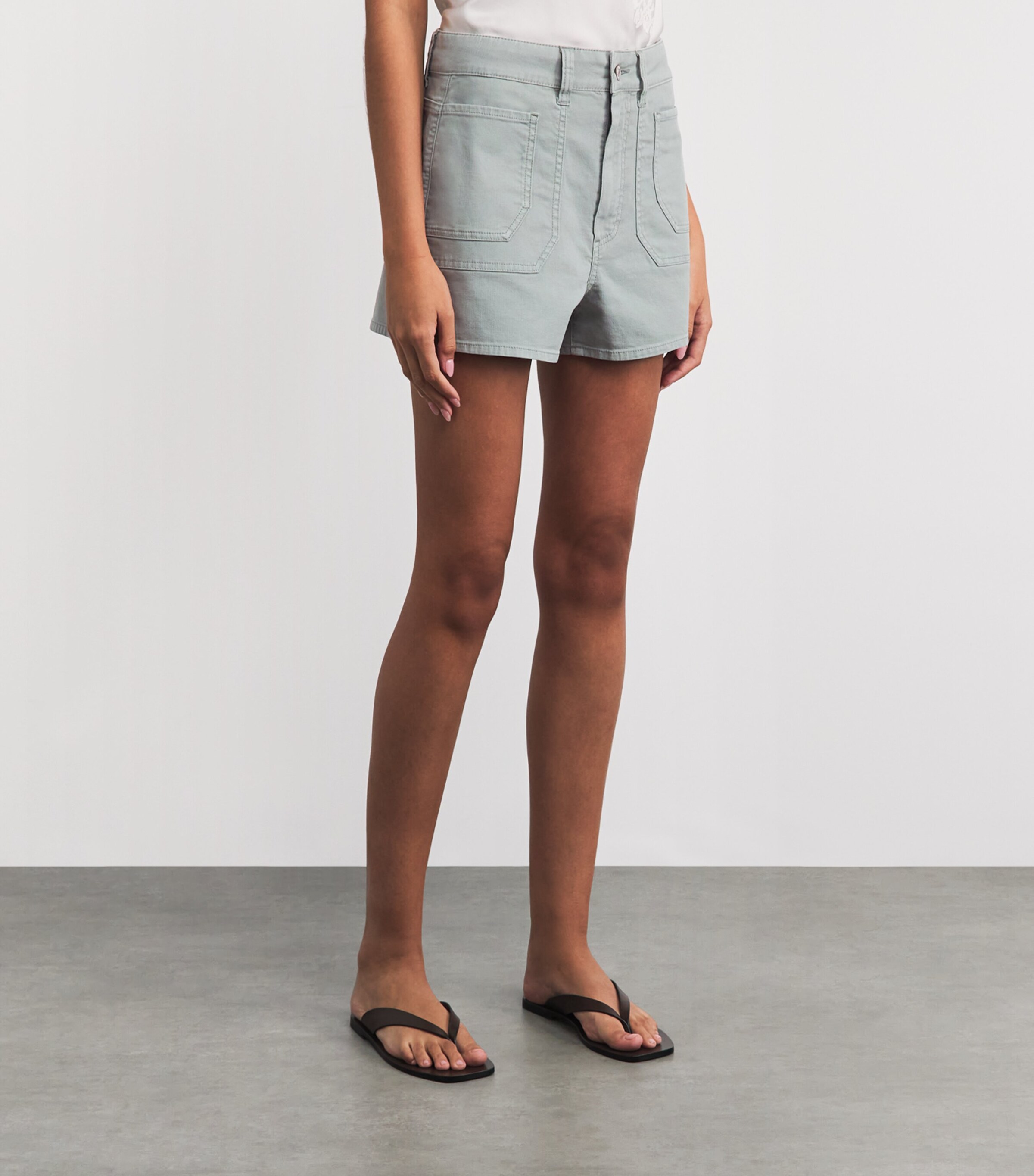 PAIGE Womens Laken Denim Shorts Vintage Seaglass Image 3