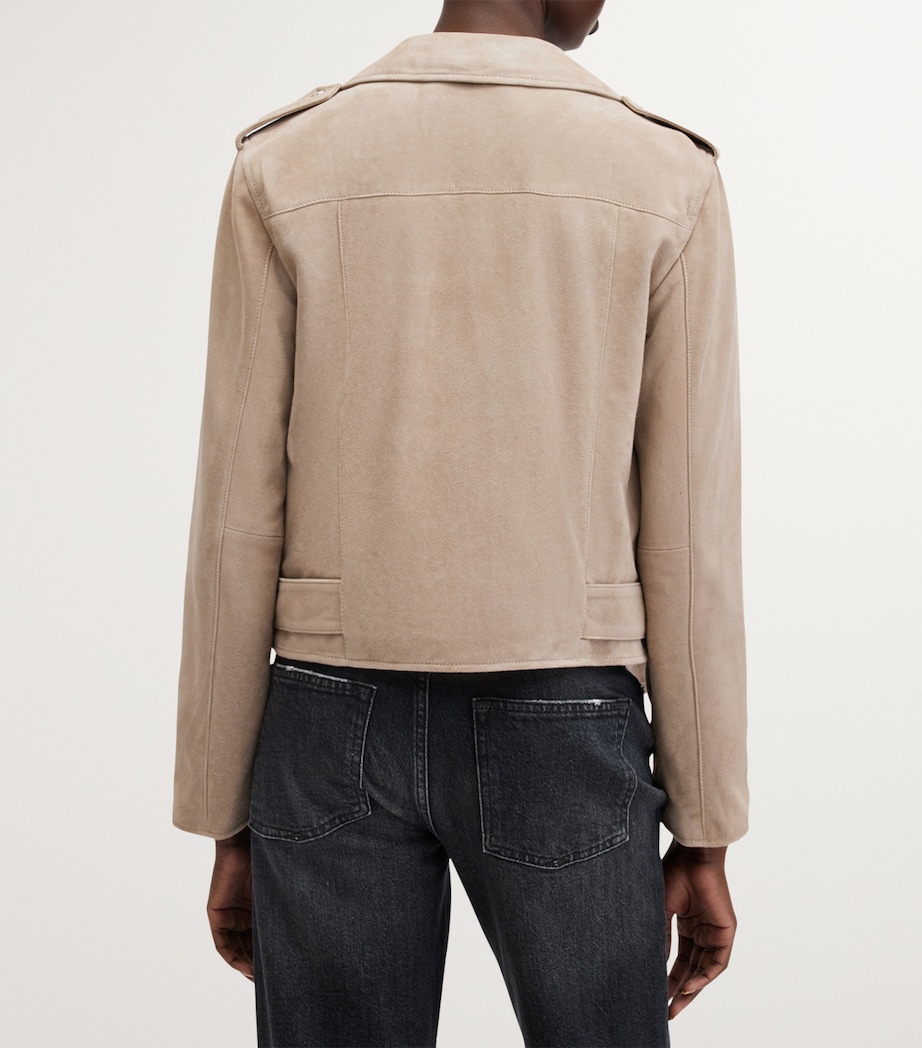 AllSaints Womens Suede Balfern Biker Jacket Warm Taupe Grey Image 6