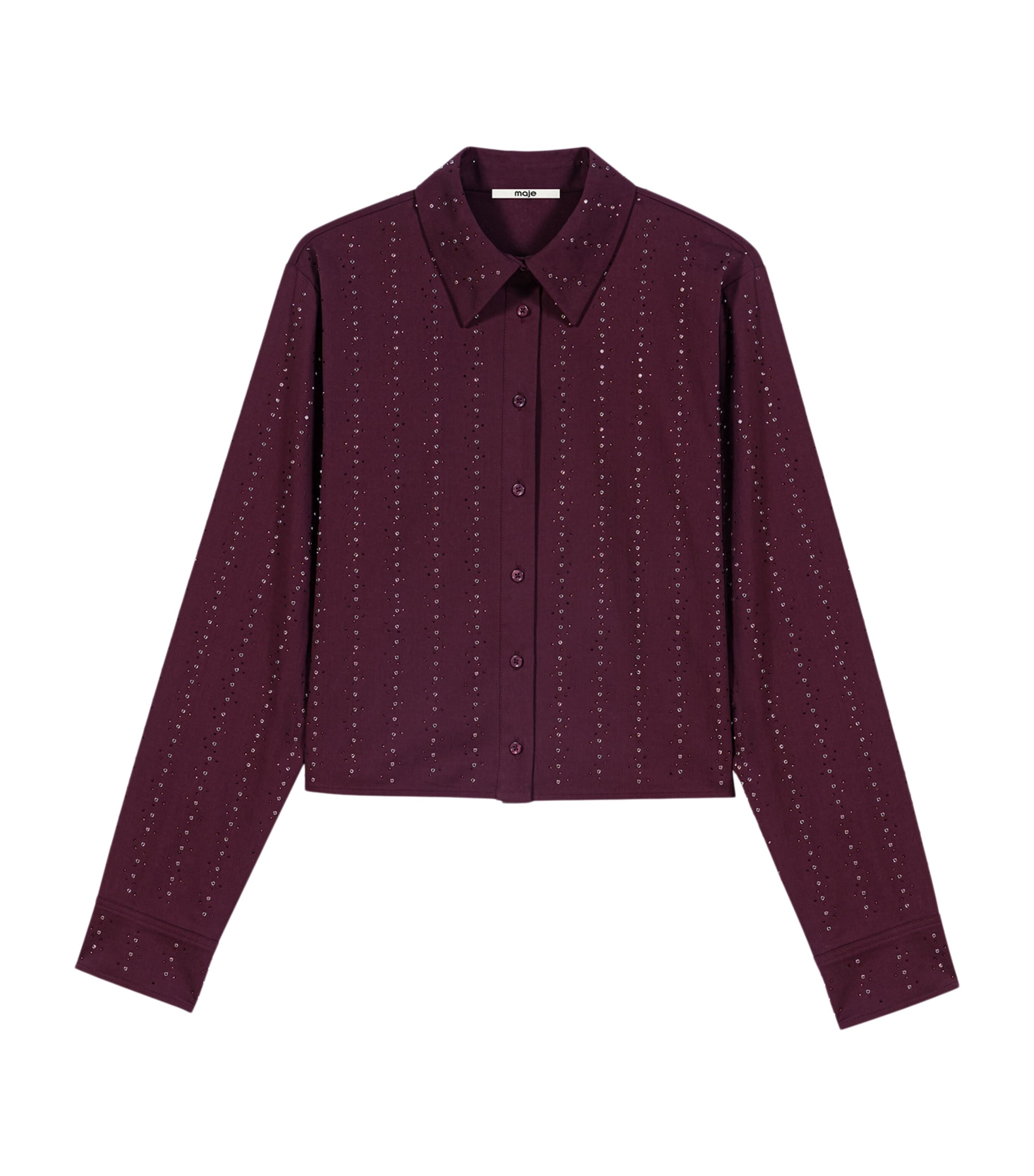 Maje Womens Embellished Stripe Shirt Burgundy Image 1