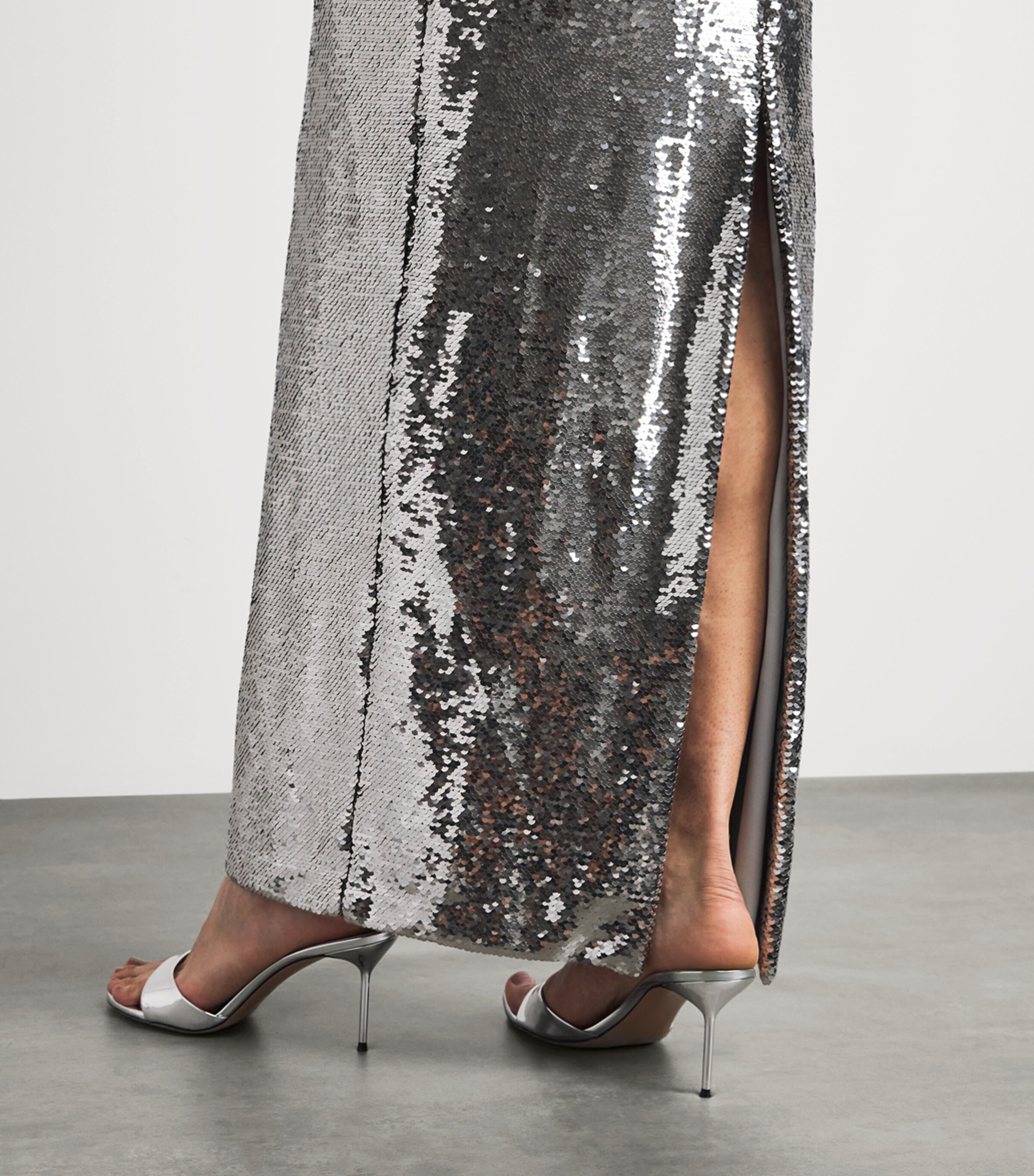 Monique Lhuillier Womens Sequin Floral Gown Chrome Multi Image 5