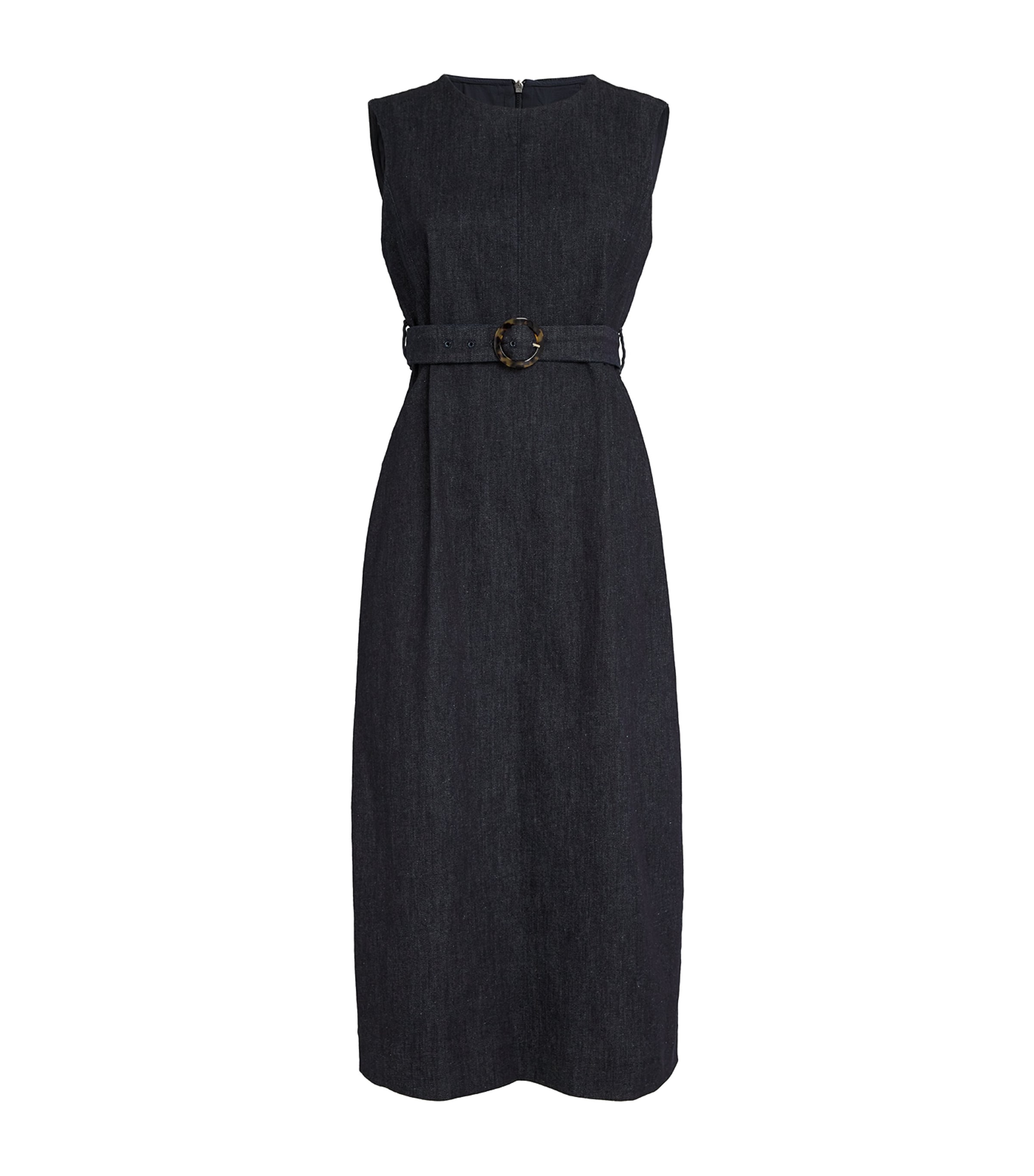 Shop Max Mara Denim Belted Midi Dress In Blue