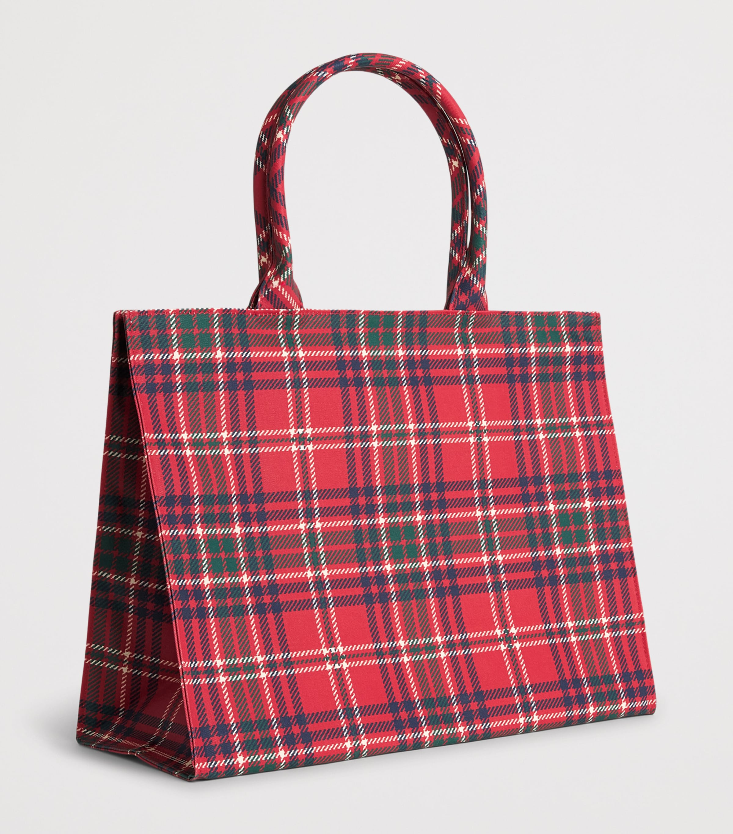 Harrods Tartan Zipped Tote Bag Red Image 3