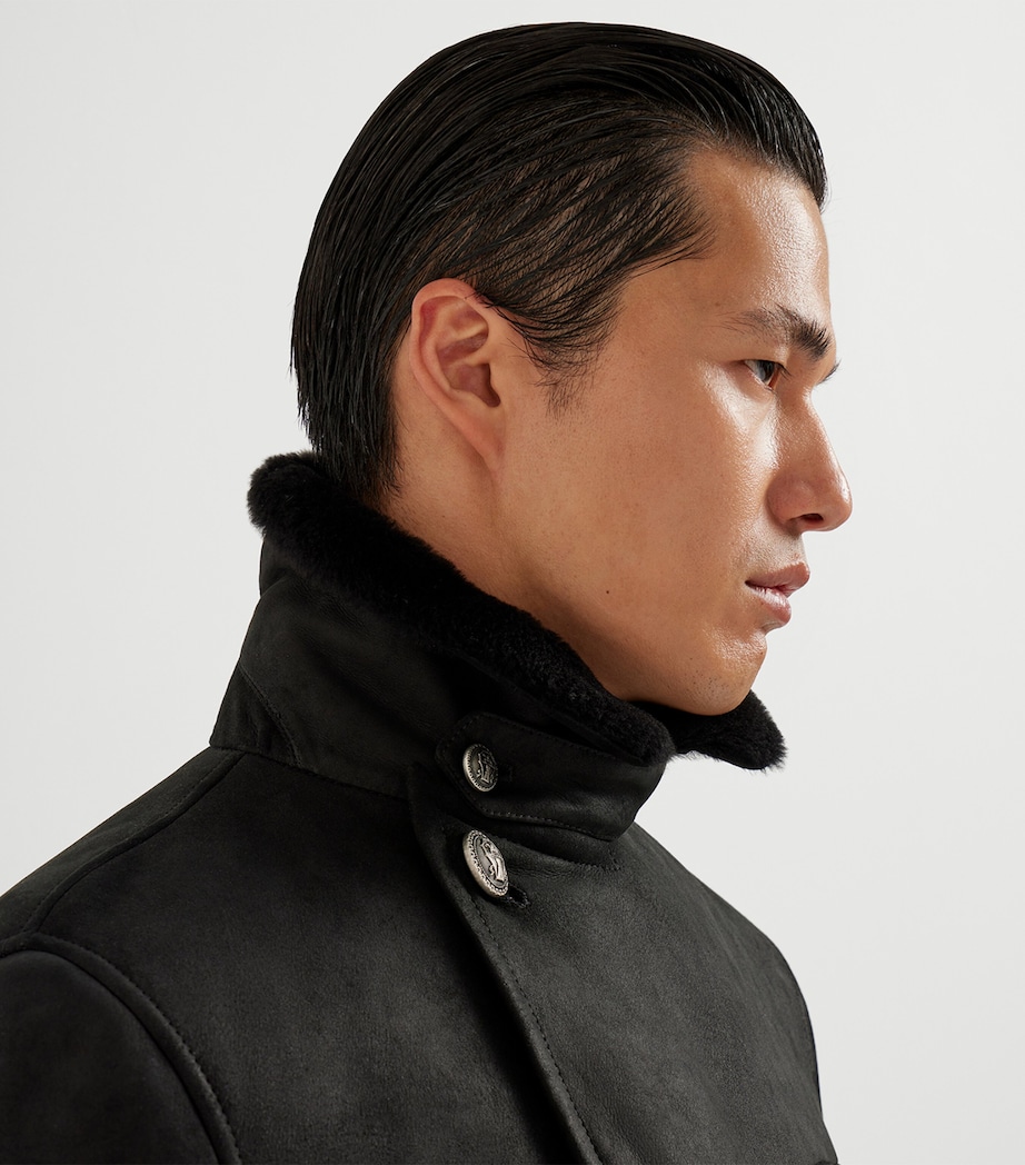 Suede Shearling-Trim Pea Coat C101 Image 6