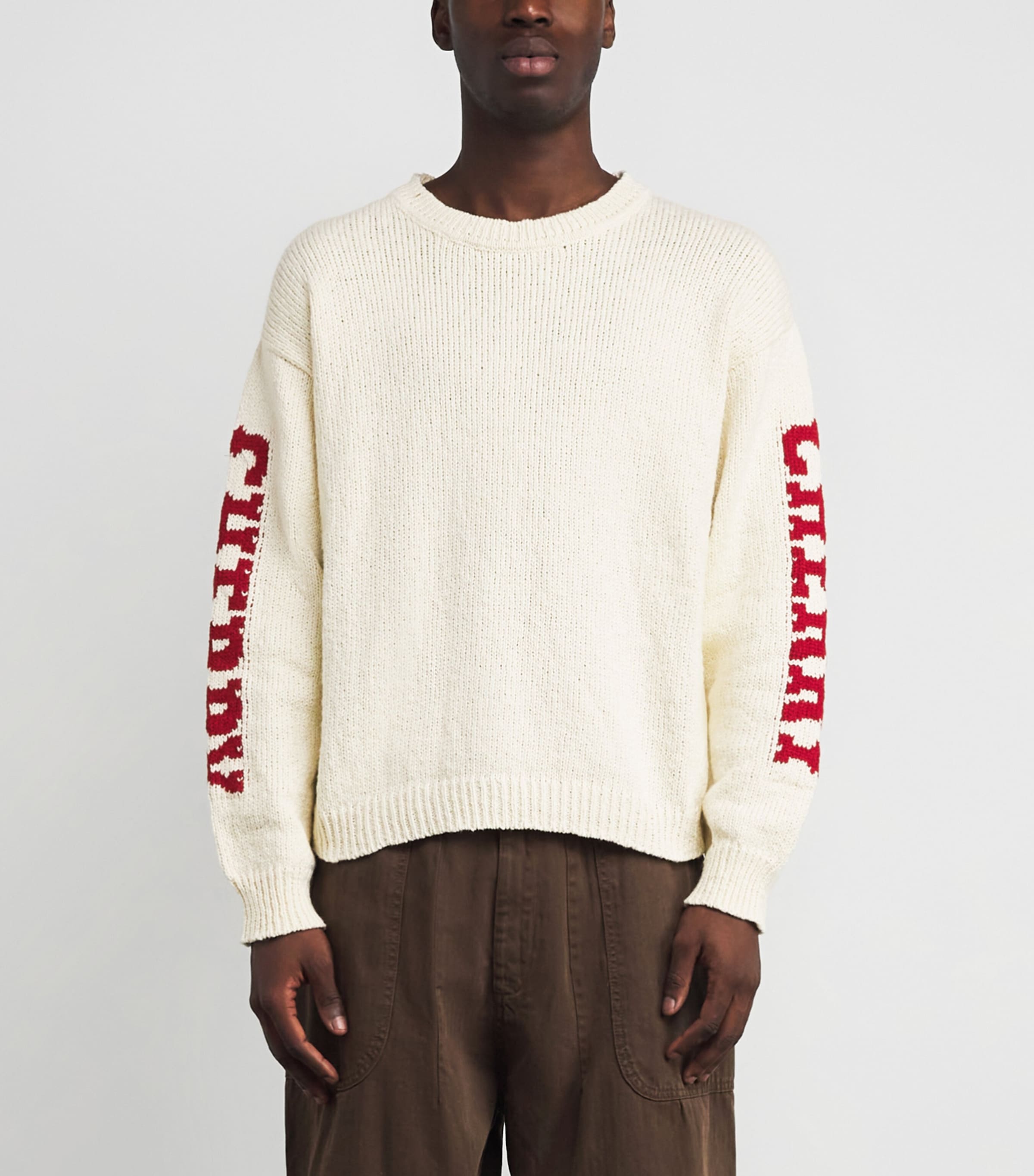 Cotton Intarsia Logo Sweater CREAM W/ RED Image 3