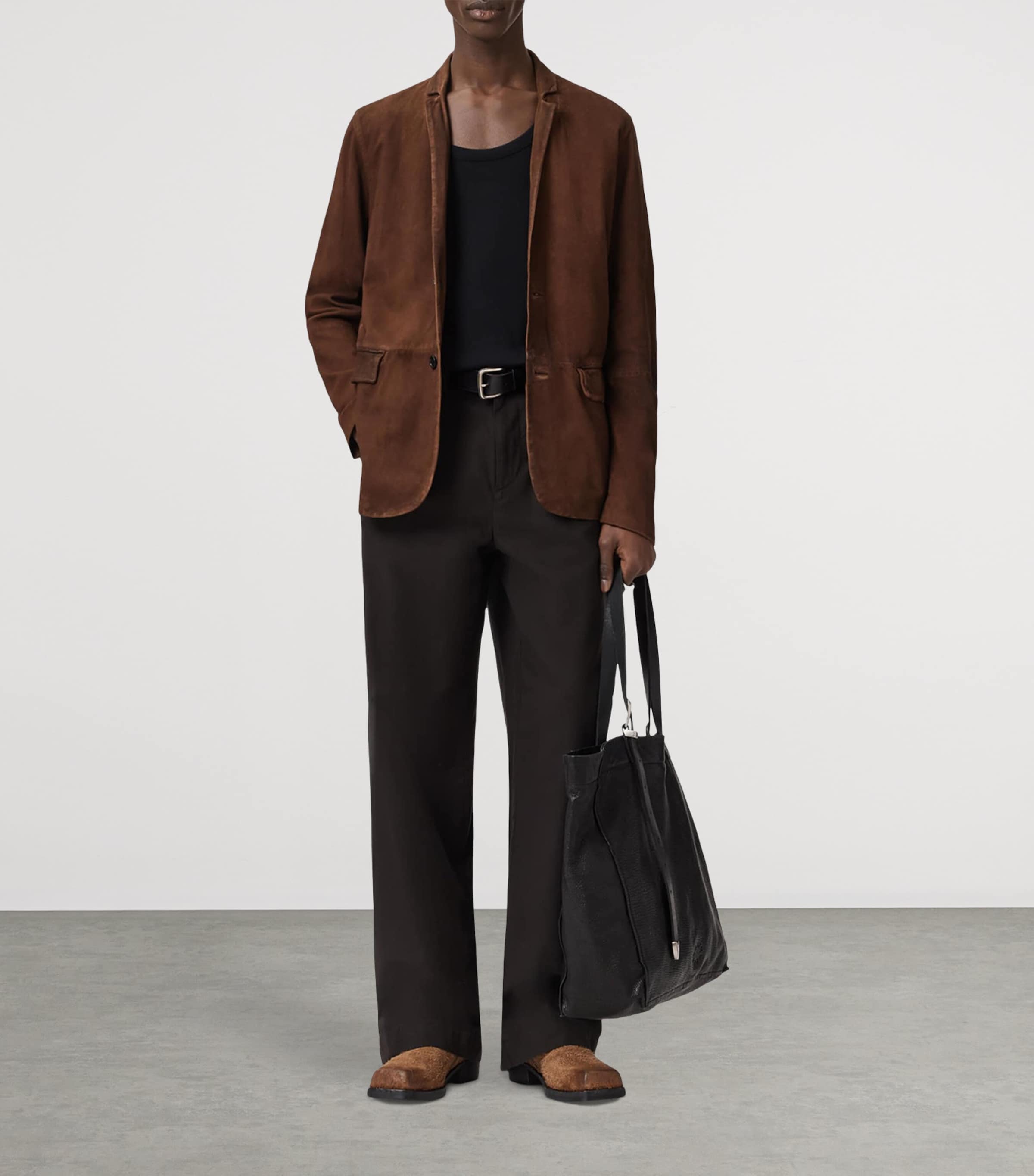 AllSaints Mens Suede Monet Blazer Cider Brown Image 3