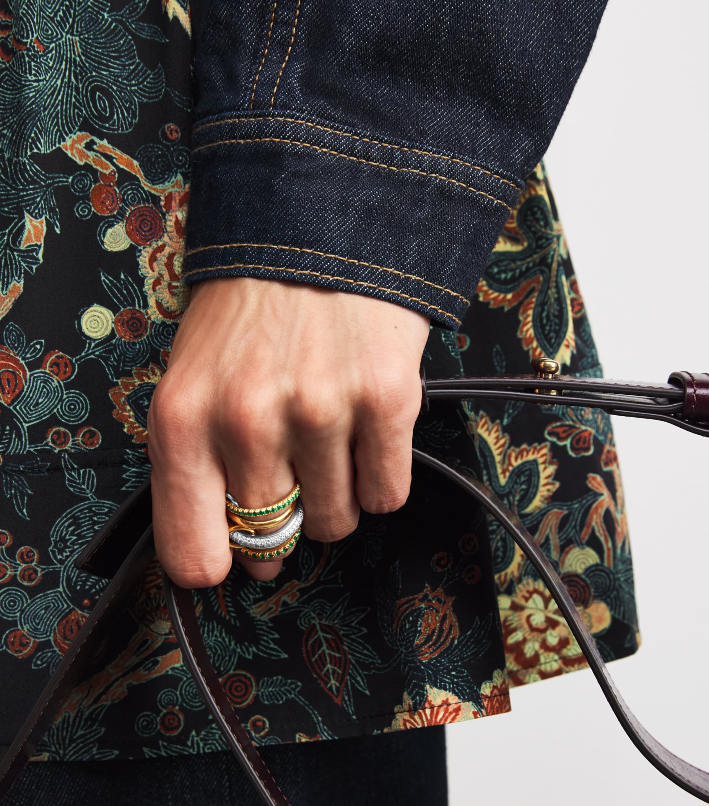 Mixed Metal, Diamond and Emerald Chloe Ring (Size 7) YELLOW GOLD Image 2