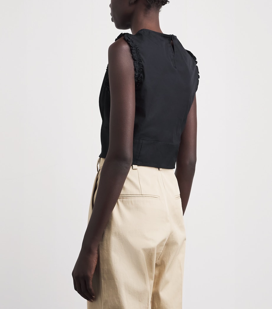 Claudie Pierlot Womens Cotton-Blend Ruffle Crop Top Navy Image 5