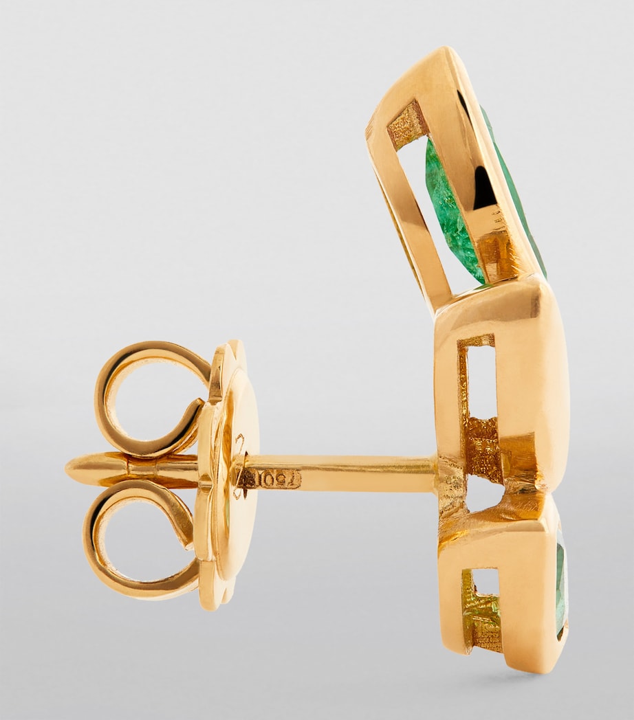 Yellow Gold and Emerald Navette Earrings YELLOW GOLD Image 3