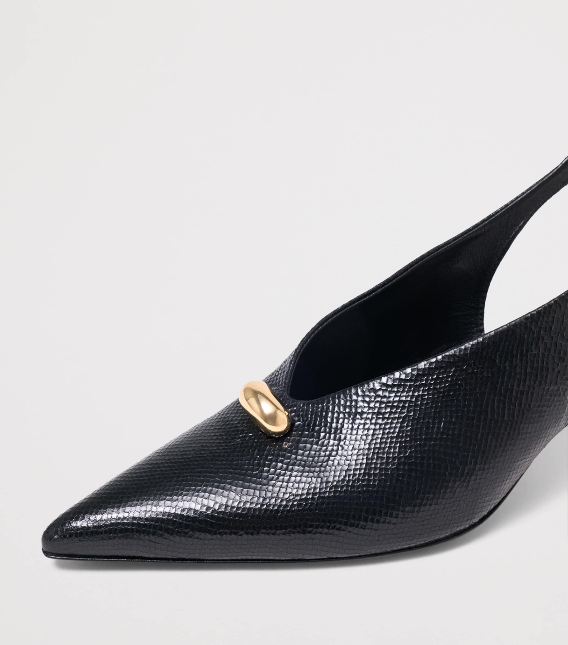 Maje Snakeskin-Embossed Leather Slingback Heels 50 Black Image 5