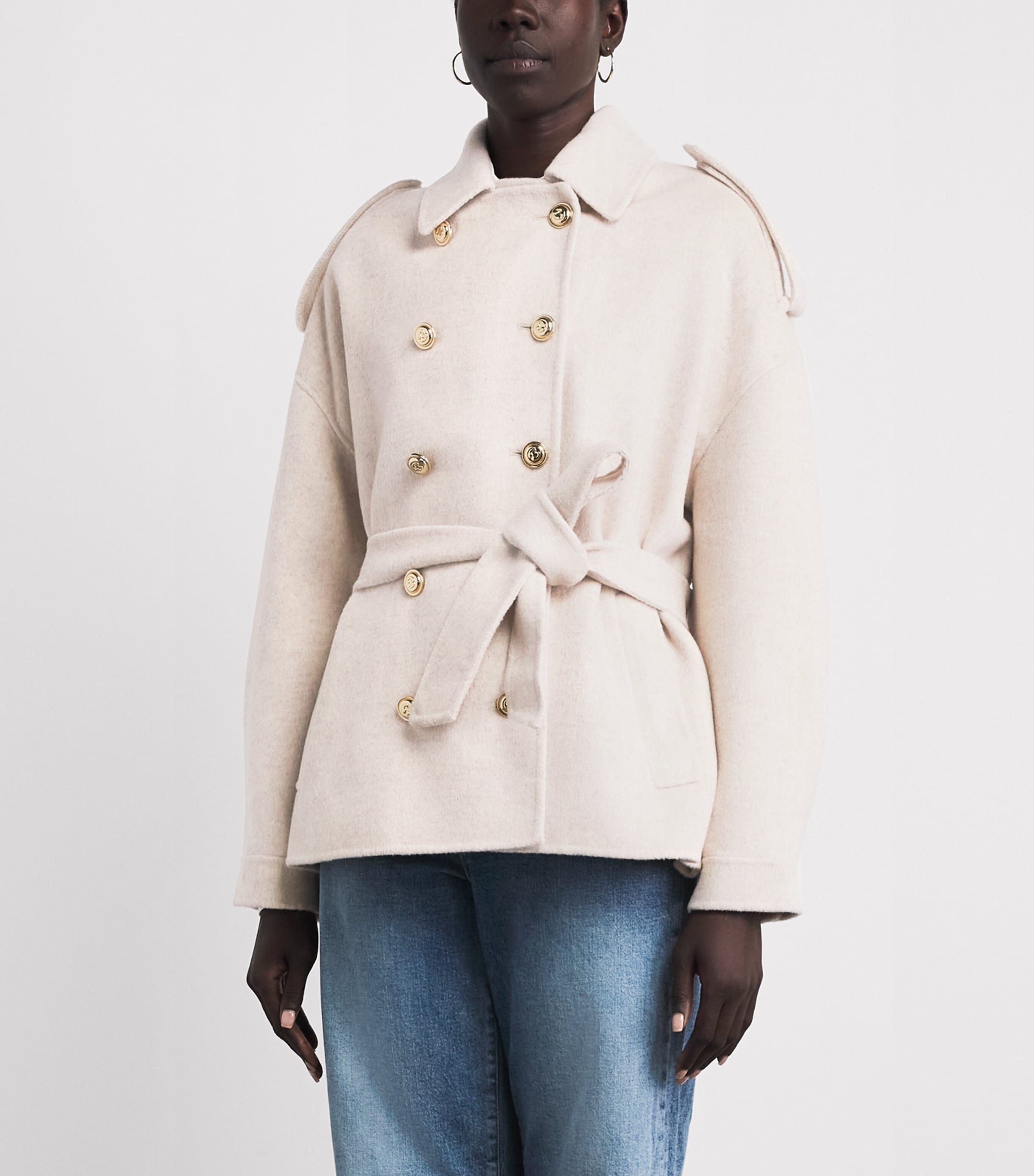 Maje Womens Wool-Blend Double-Face Belted Jacket Ecru Image 4