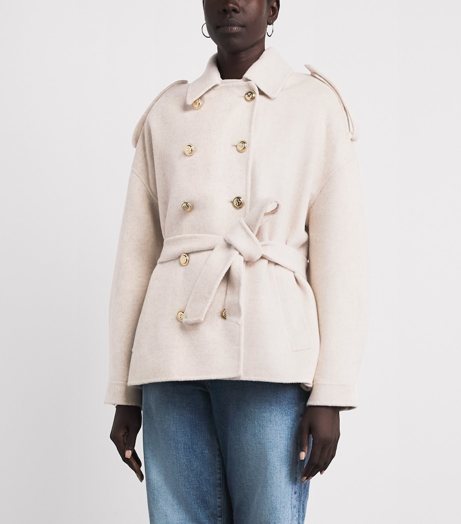 Maje Womens Wool-Blend Double-Face Belted Jacket Ecru Image 4