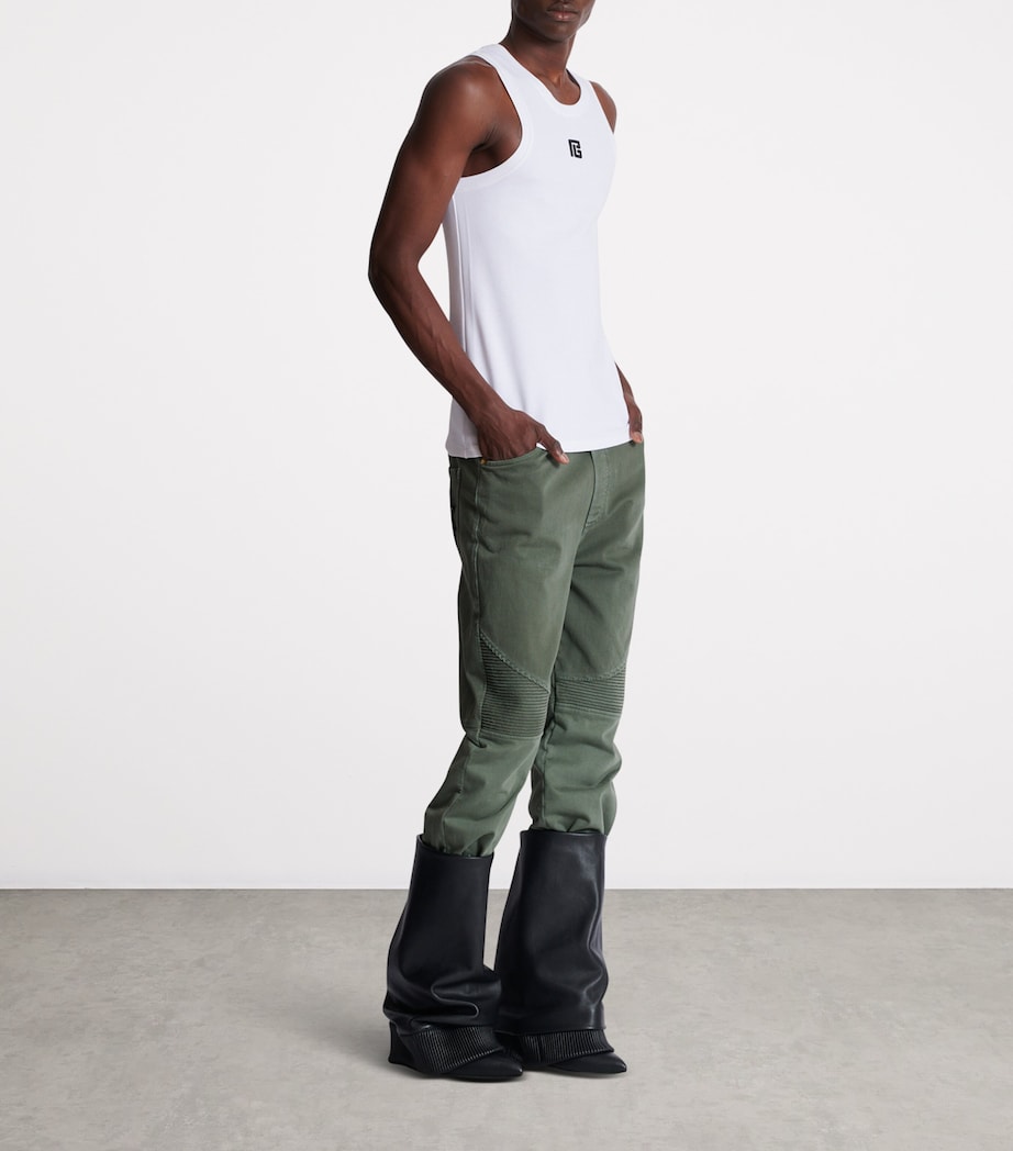 Balmain Mens Logo Embroidered Tank Top Gab Blanc/noir Image 5