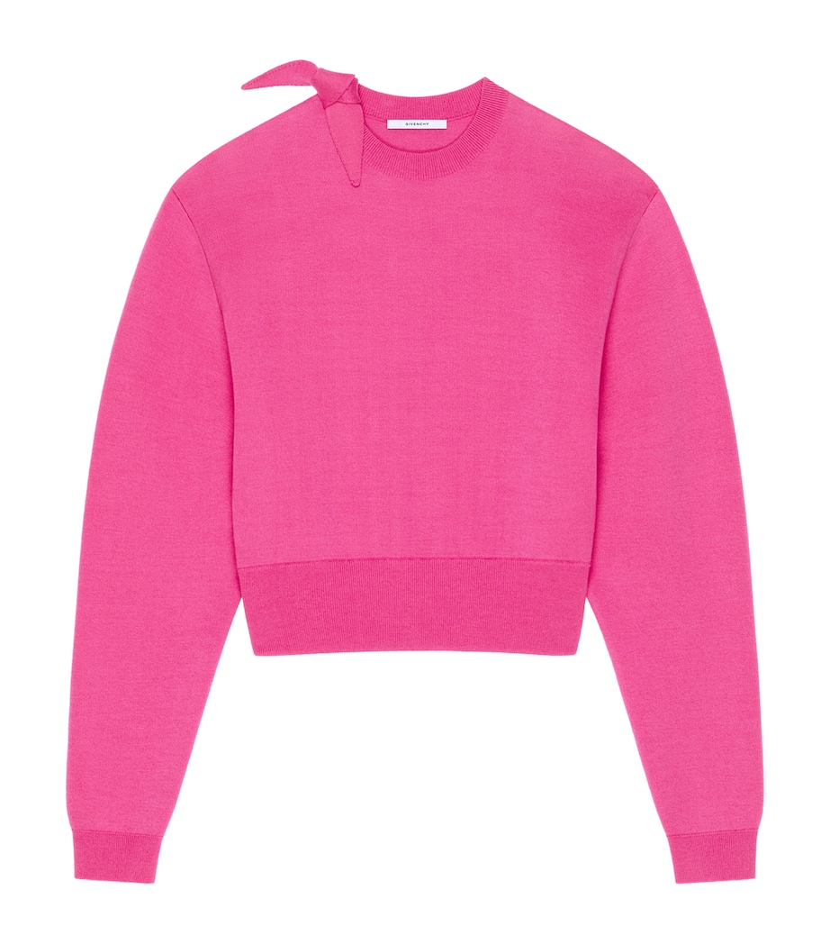 Givenchy Womens Wool-Cotton Tie-Detail Sweater Fuchsia Image 1