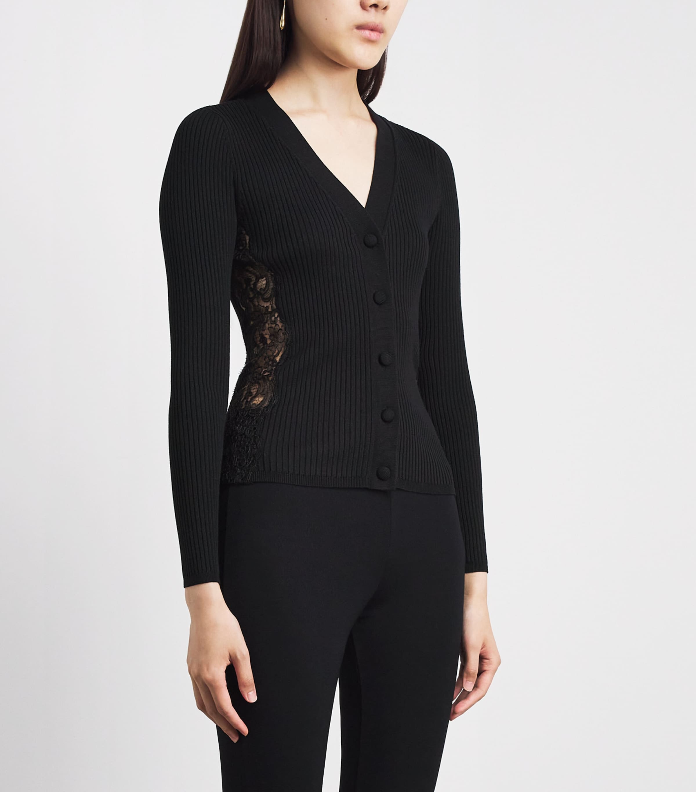 Sandro Paris Womens Ribbed Lace-Trim Cardigan Black Image 4
