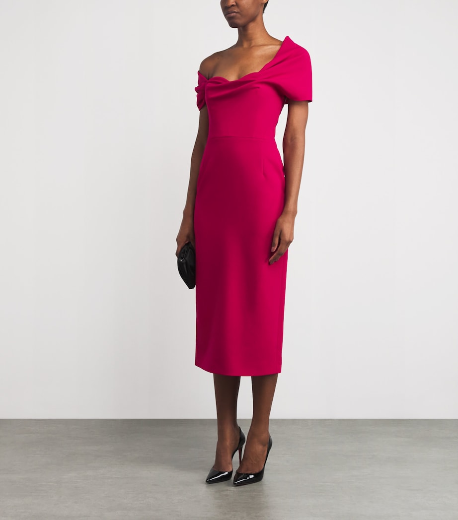 Stretch-Virgin Wool Draped Midi Dress 039 CLARET Image 2