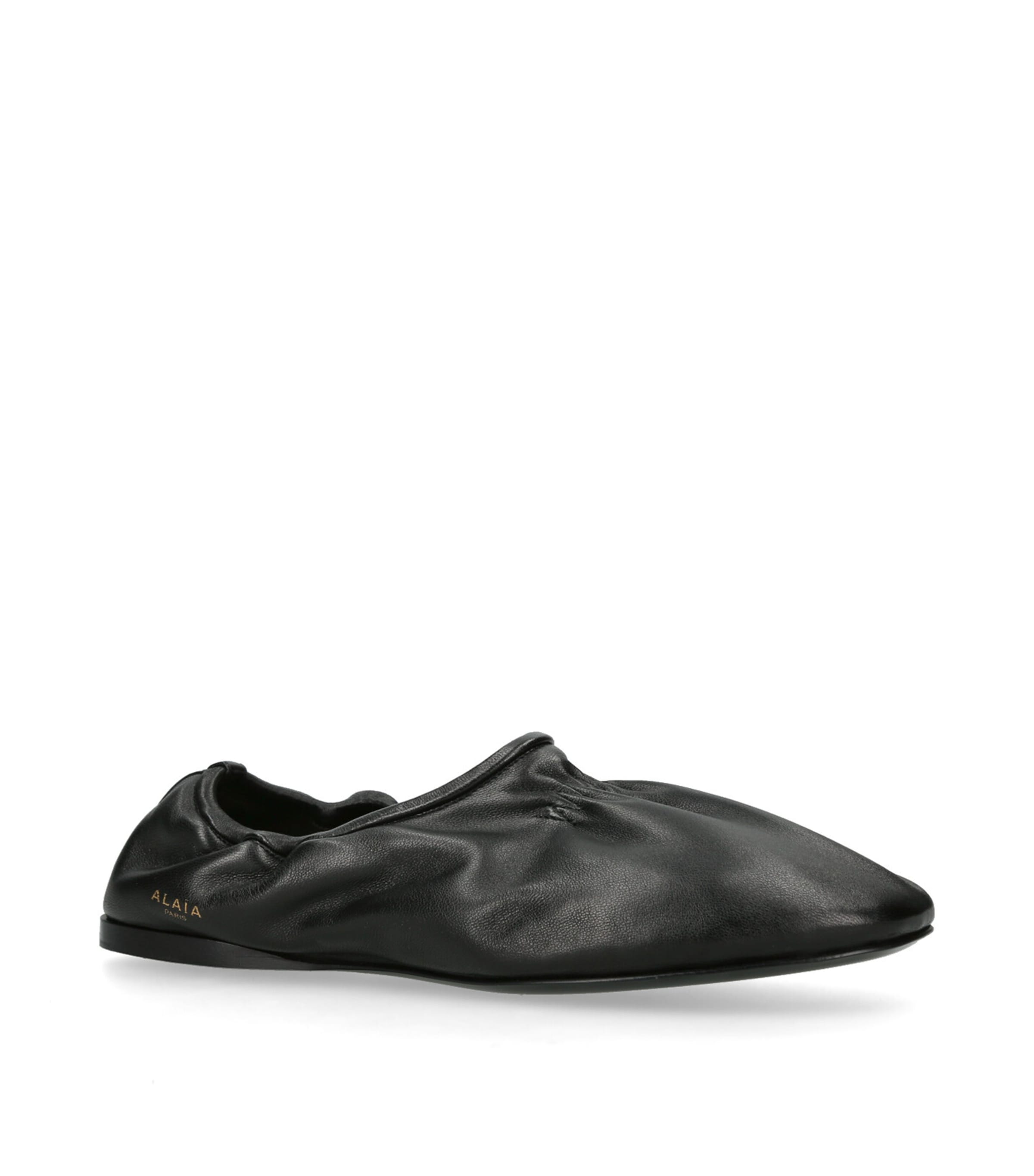 Leather Scrunched Ballet Flats BLACK Image 3