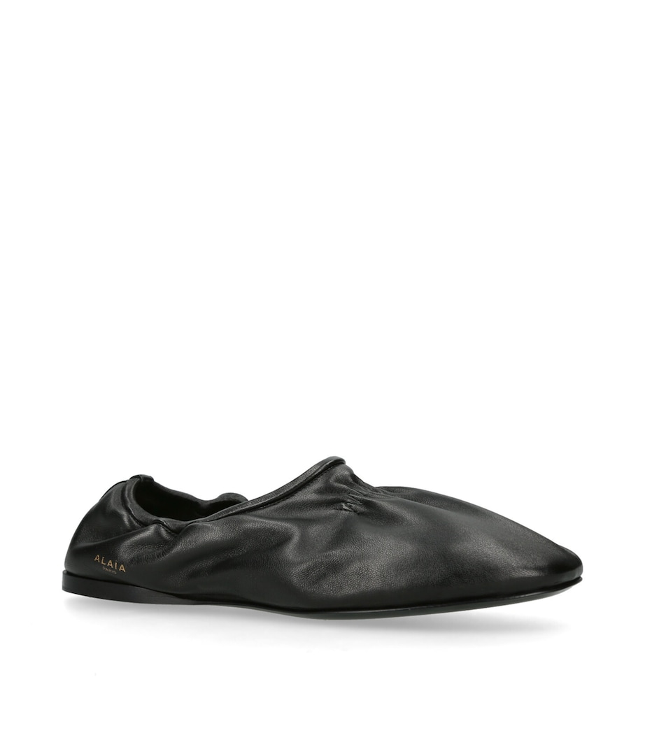 Leather Scrunched Ballet Flats BLACK Image 3