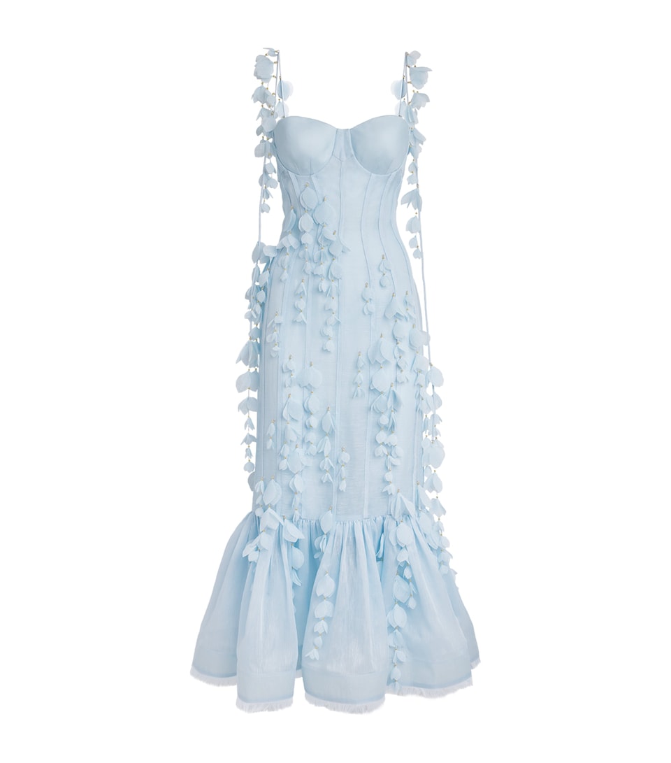 Zimmermann Linen-Silk Petal Midi Dress Lemon