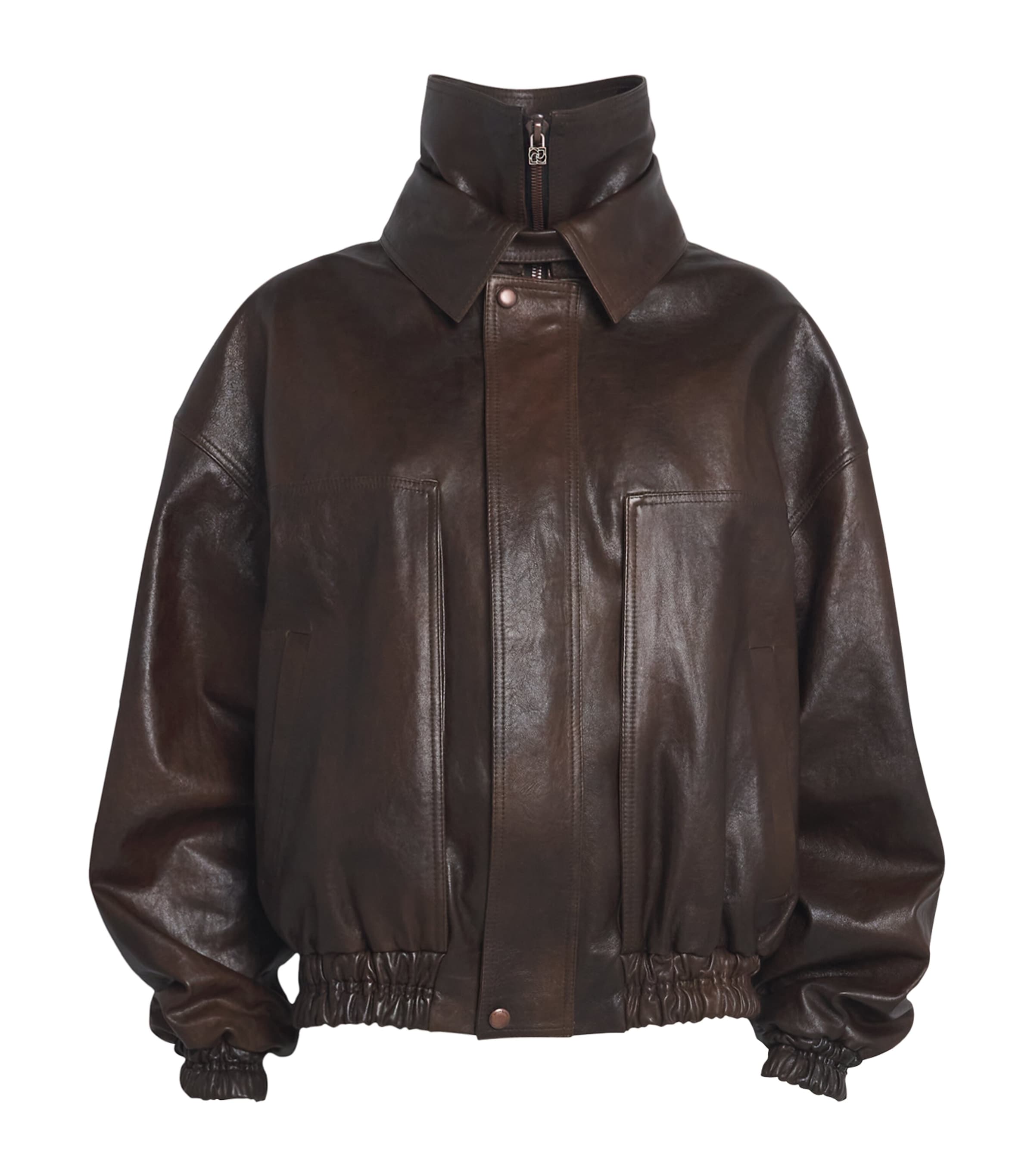 Magda Butrym Leather Bomber Jacket In Brown