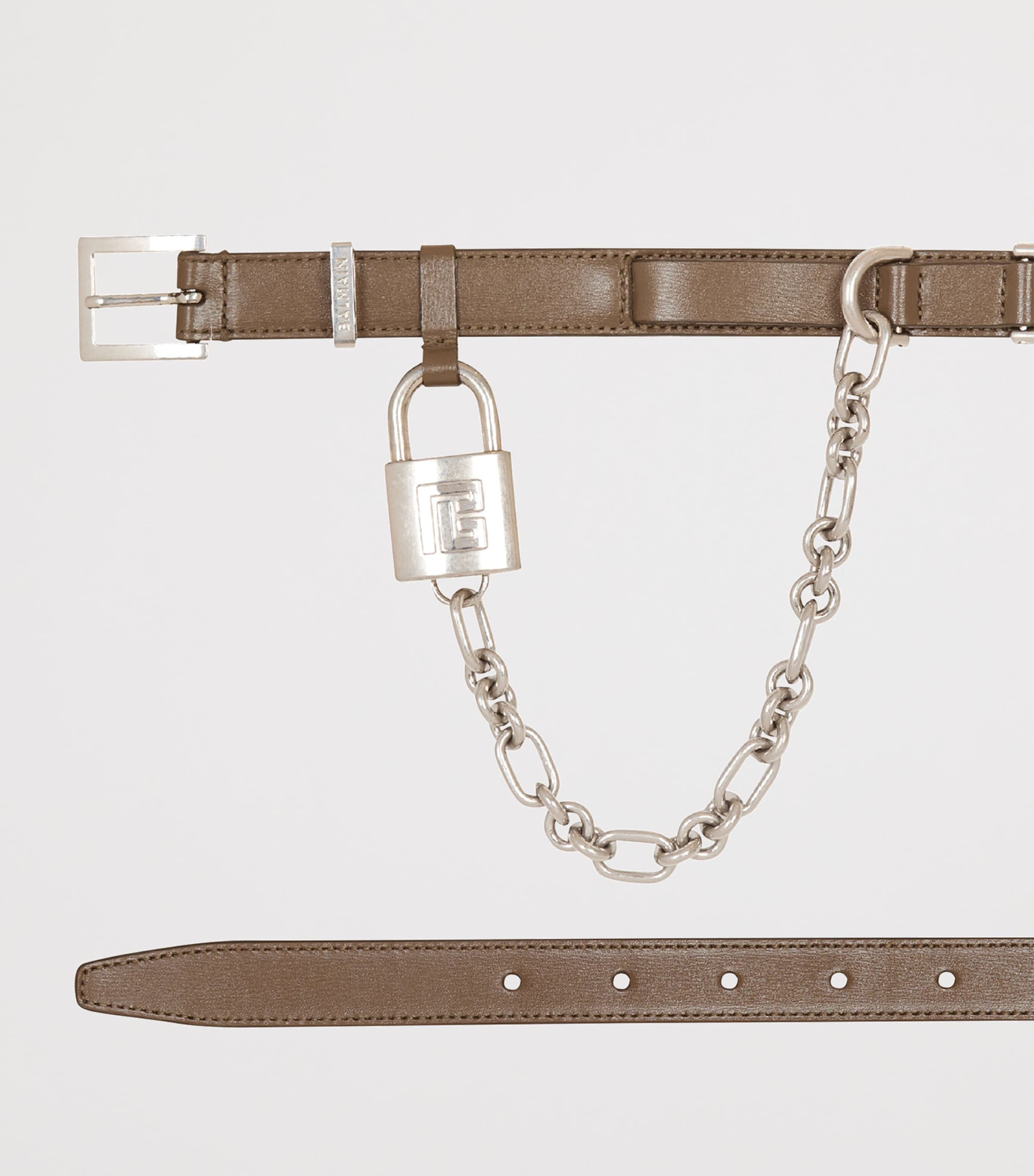 Leather Padlock Sync Belt 8DK KAKI Image 4