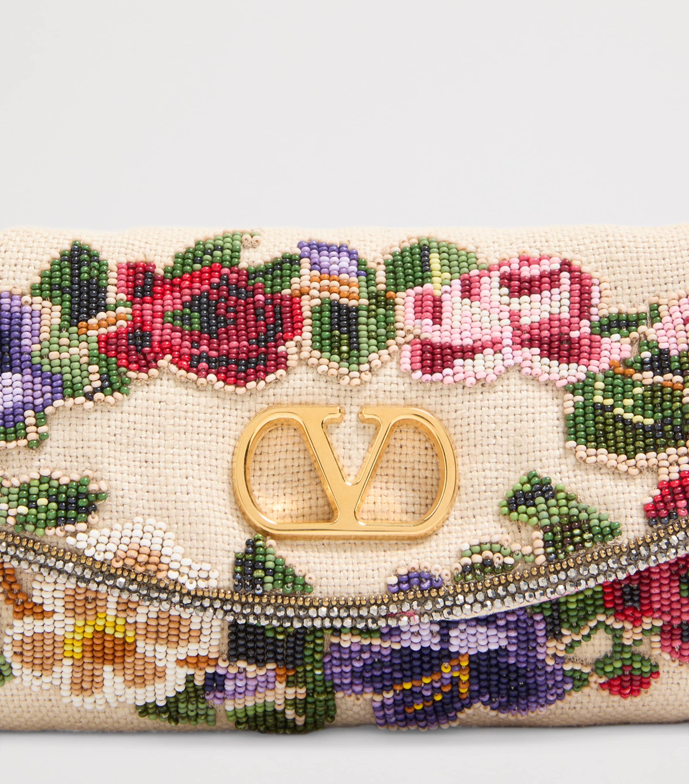 Valentino Garavani Linen Beaded Vain Soft Clutch Bag