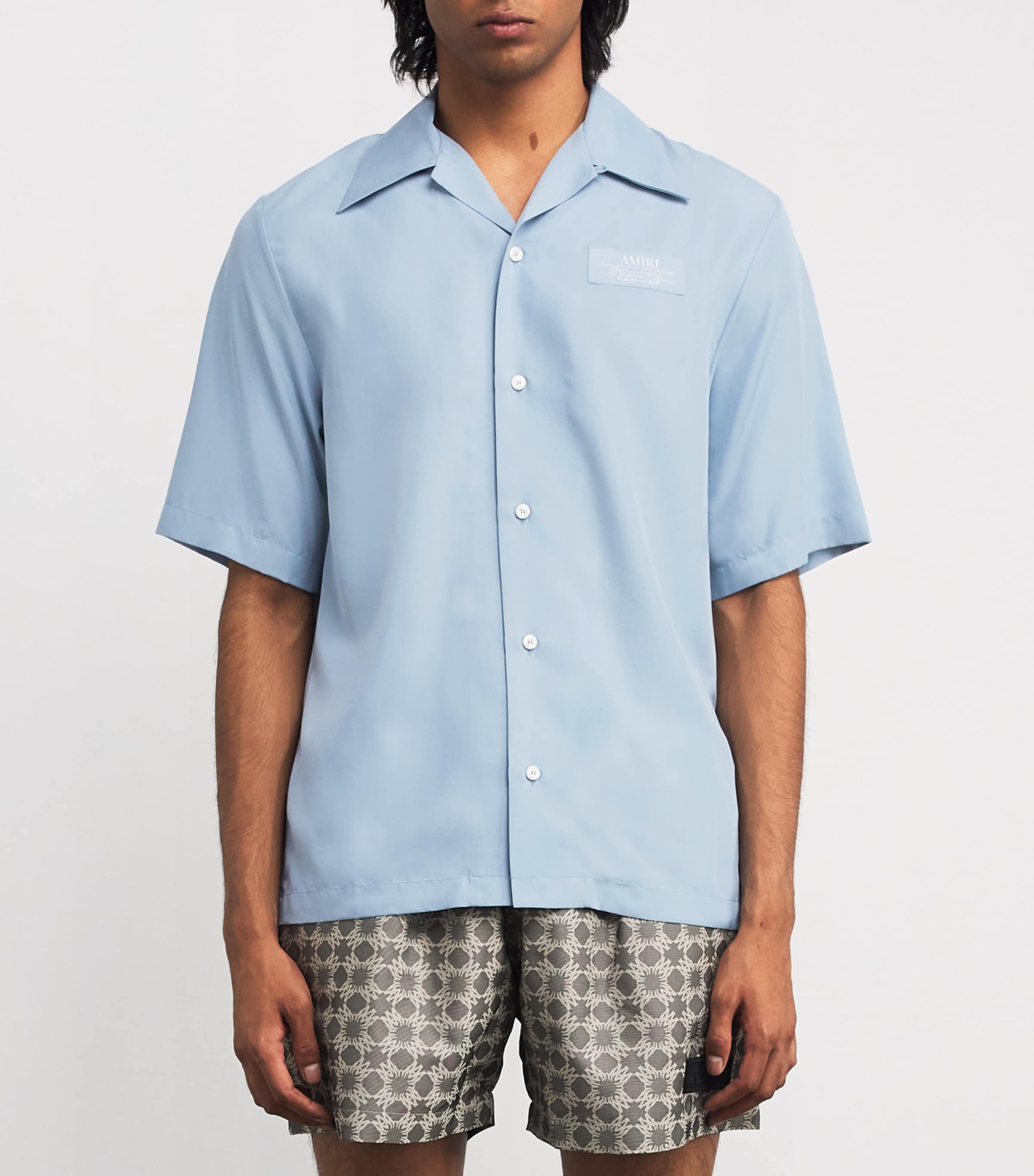 AMIRI Mens Cotton Spirit Bowling Shirt Ashley Blue Image 3