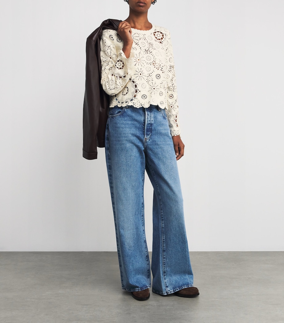 Crochet Long-Sleeve Top CREAM Image 2