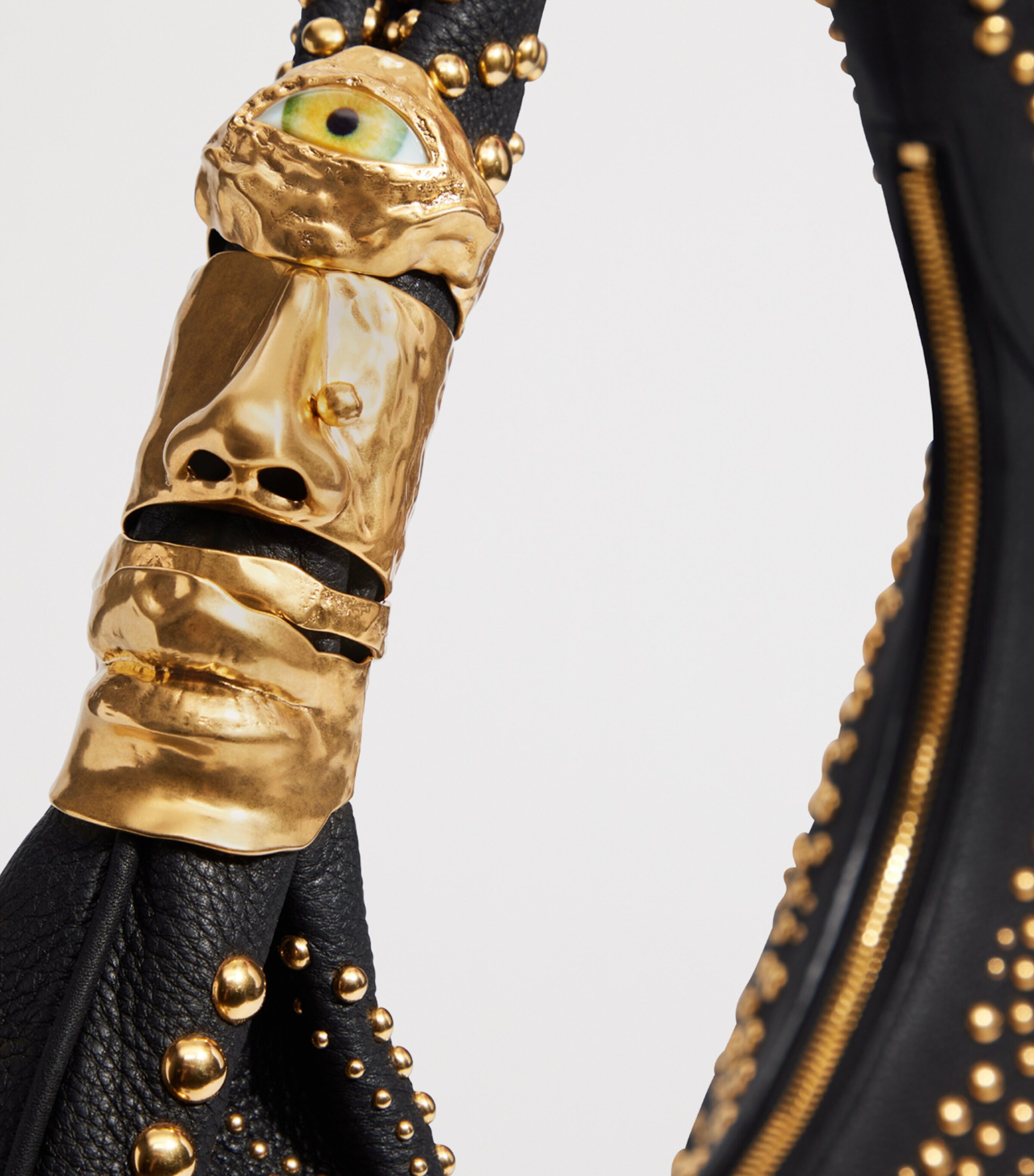 Large Leather Studded Soufflé Shoulder Bag 023 GOLD/BLACK Image 6