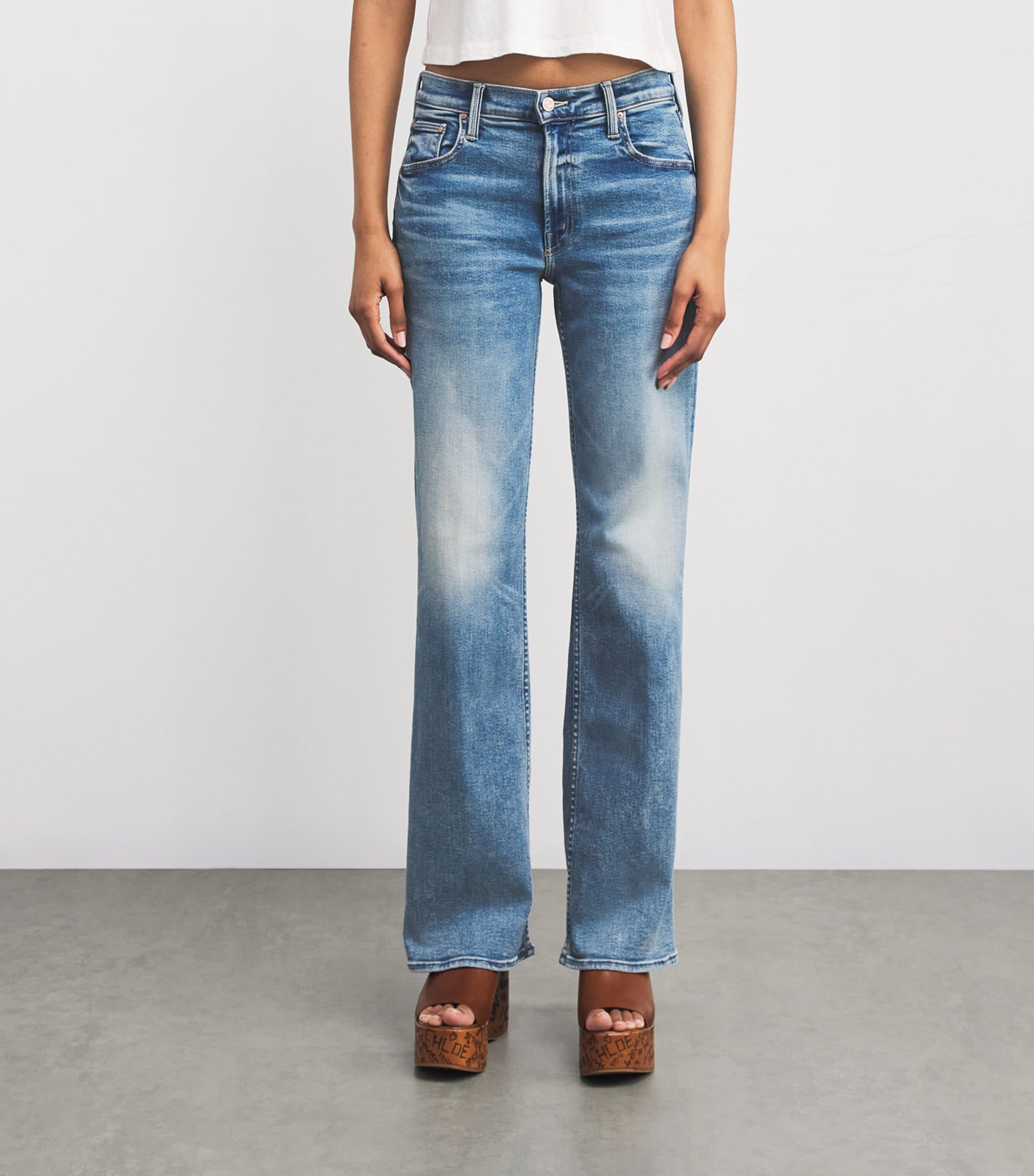 MOTHER Womens The Bookie Sneak Straight Jeans Eye Of The Tiger Image 3