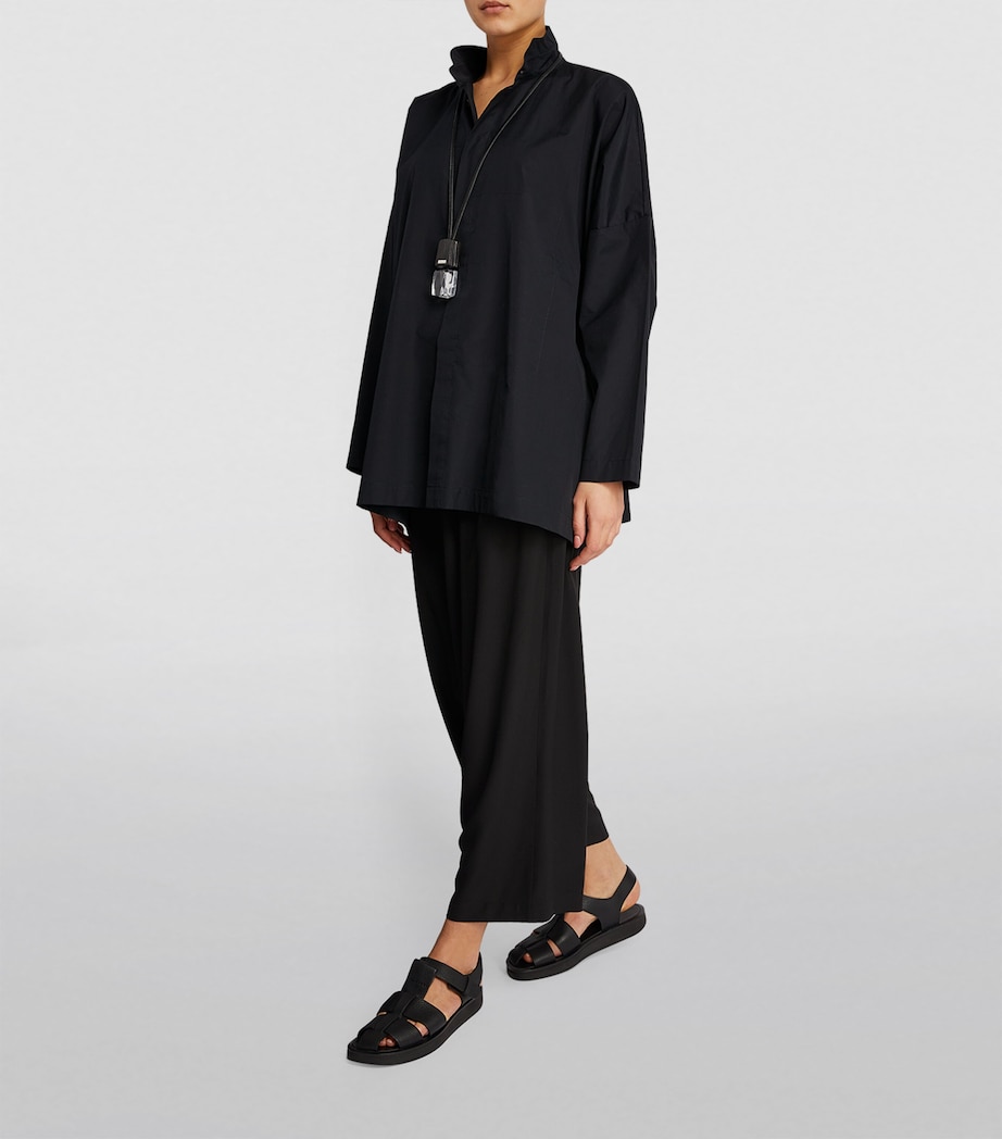 Cotton Wide Double Stand-Collar Shirt BLACK Image 2