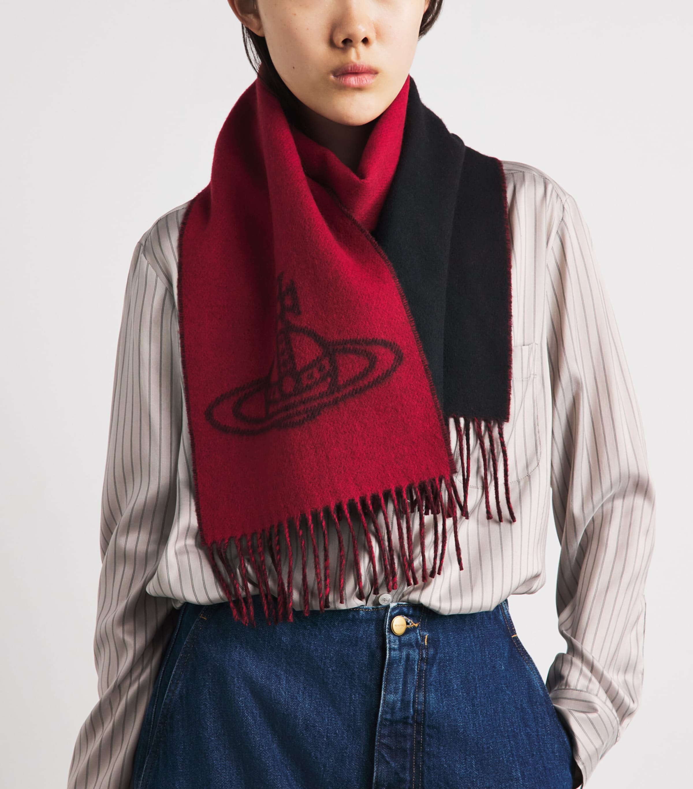 Vivienne Westwood Wool Orb Scarf Black Red Orb Image 2