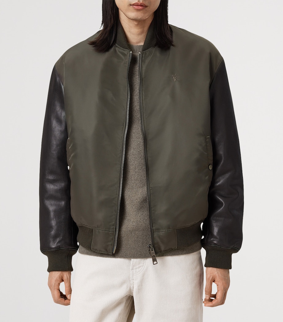 Leather-Sleeve Myler Bomber Jacket KHAKI Image 7