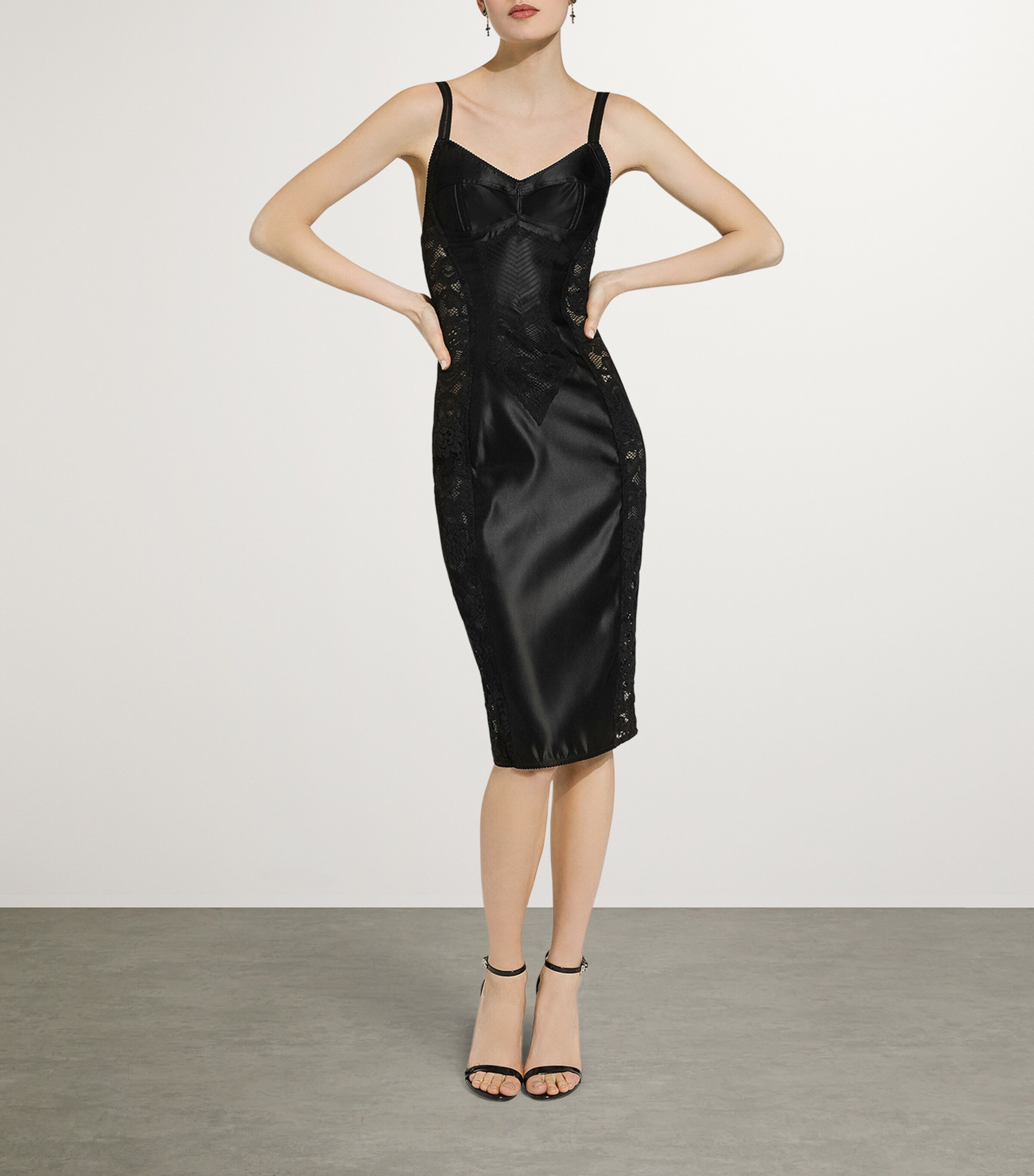 Dolce & Gabbana Satin-Lace Corset Midi Dress | Harrods US