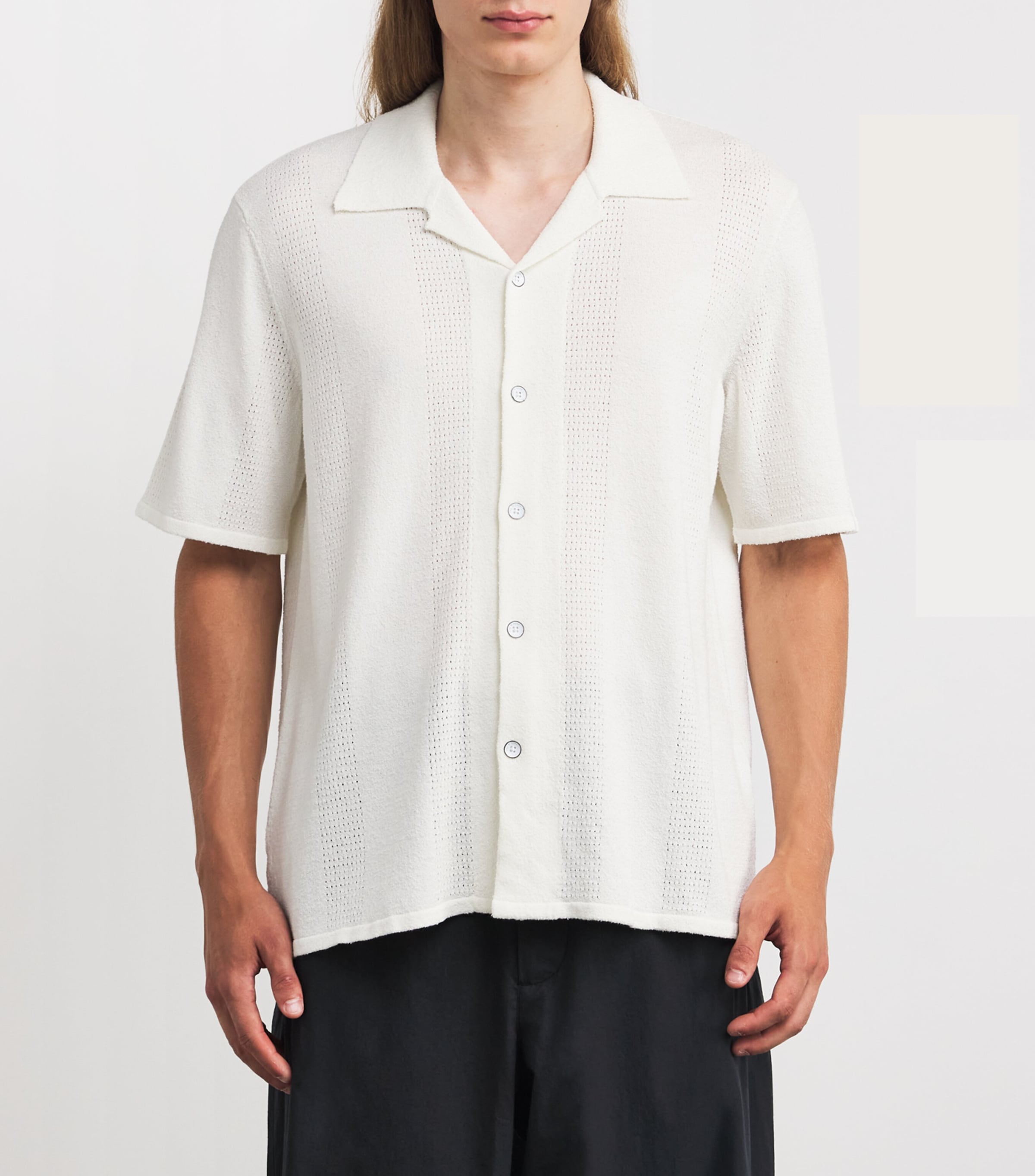 Knitted Camp-Collar Polo Shirt CHALK Image 3