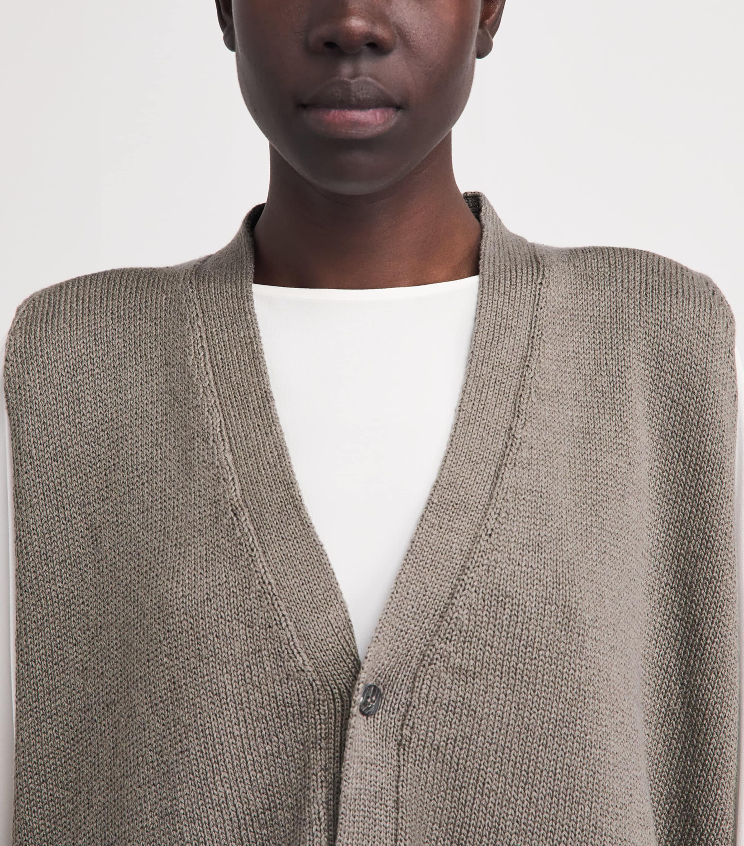 Eskandar Womens Linen-Organic Cotton Sleeveless Cardigan Mink Image 3
