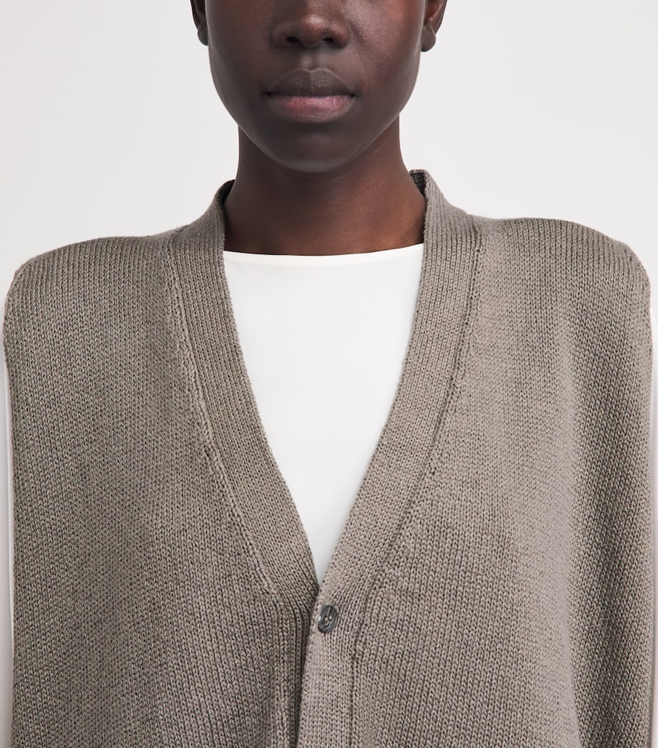 Eskandar Womens Linen-Organic Cotton Sleeveless Cardigan Mink Image 3