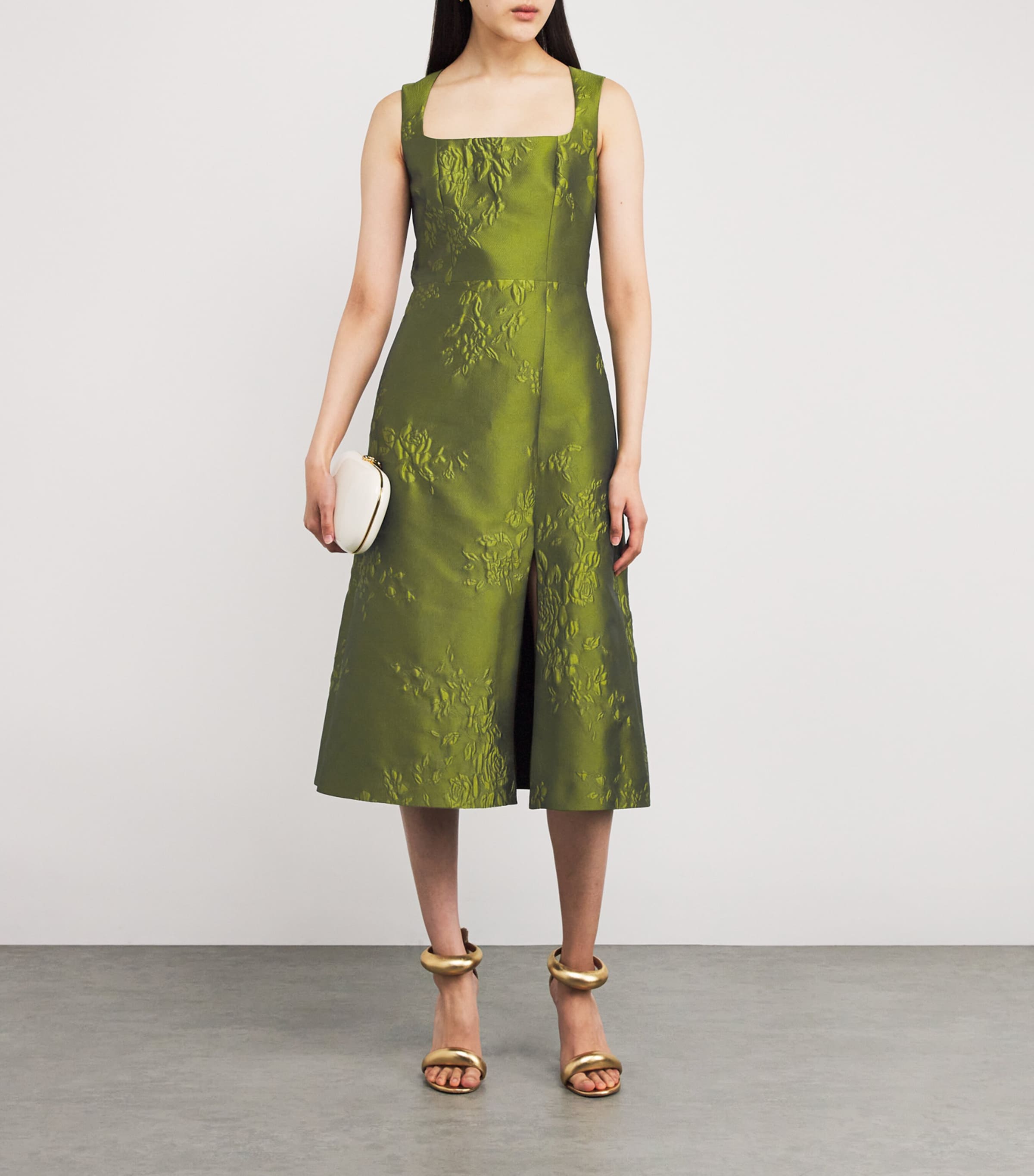 Emilia Wickstead Green Satin Jacquard Pinah Midi Dress | Harrods CY