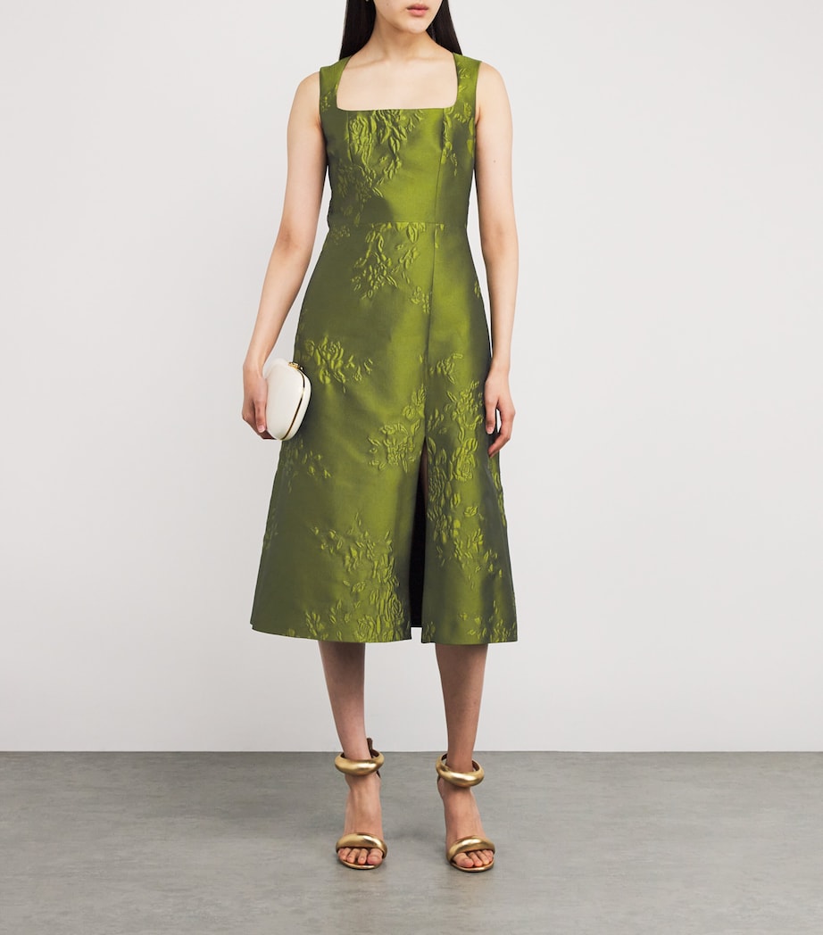 Emilia Wickstead Green Satin Jacquard Pinah Midi Dress | Harrods CY Emilia Wickstead Green Satin Jacquard Pinah Midi Dress | Harrods CY