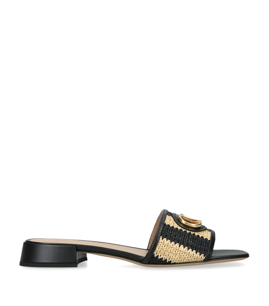Valentino Garavani Raffia Crochet VLogo Slides Blk/beige Image 1