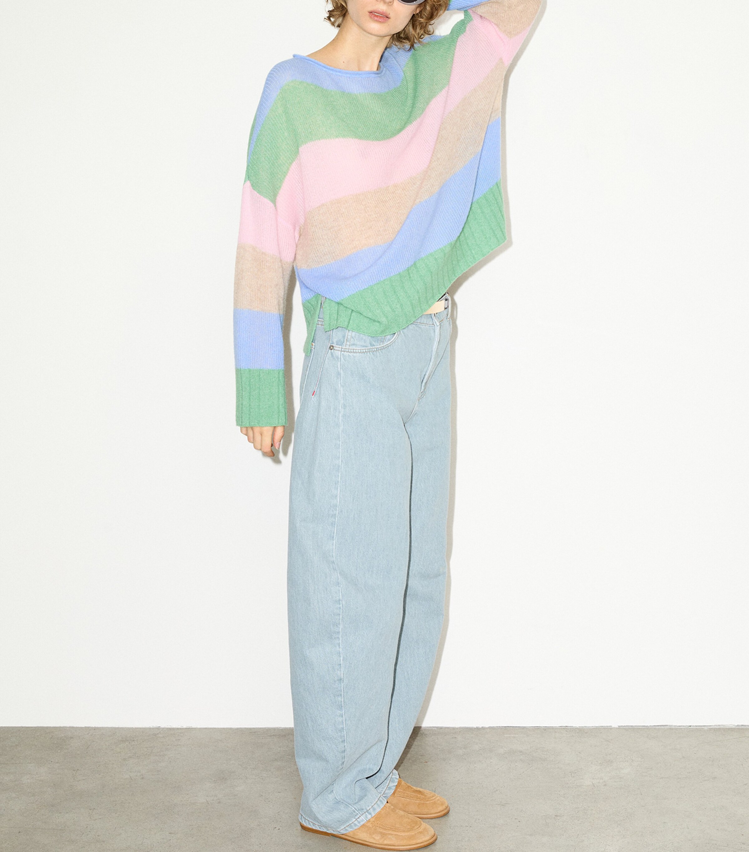 MAX&Co. Womens Linen Striped Sweater Green Image 7