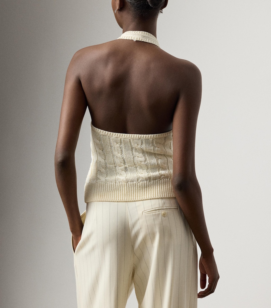 Silk Cable-Knit Halterneck Top NATURAL-101 Image 3