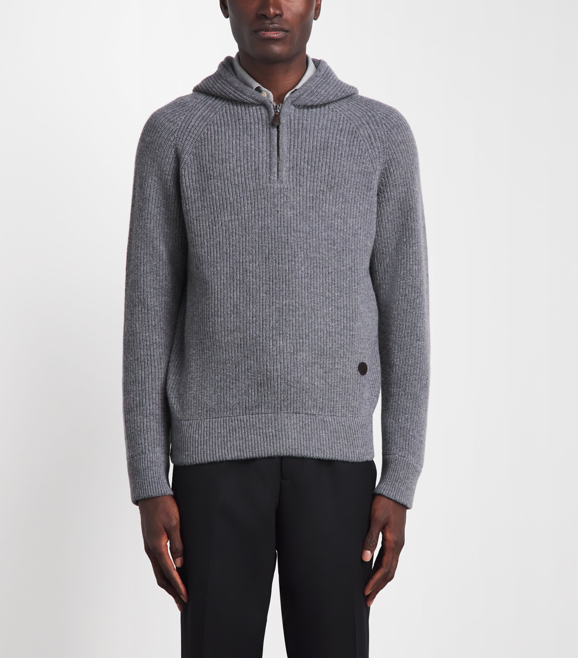 Isaia Mens Wool-Cashmere Knitted Hoodie Image 4
