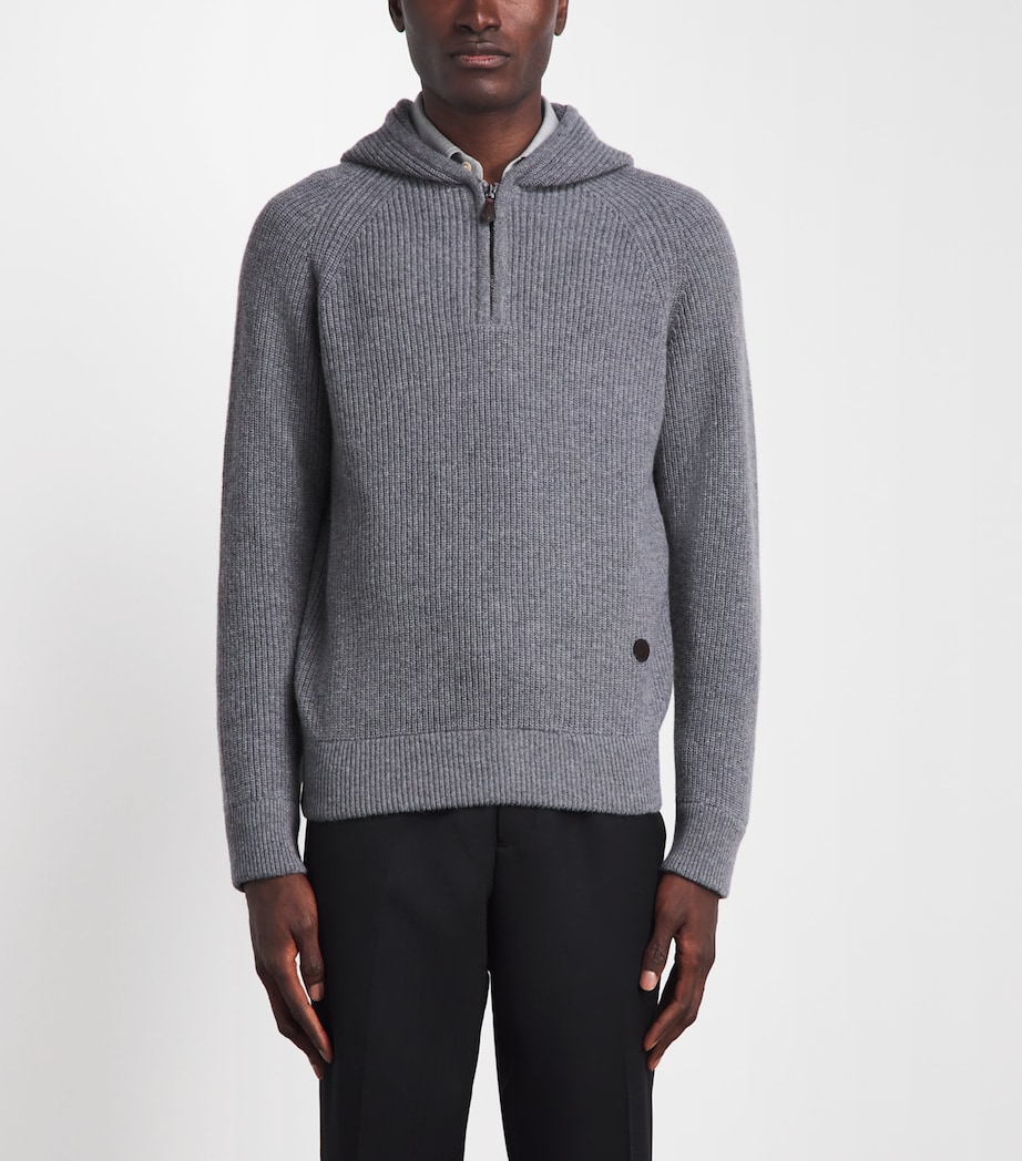 Isaia Mens Wool-Cashmere Knitted Hoodie Image 4