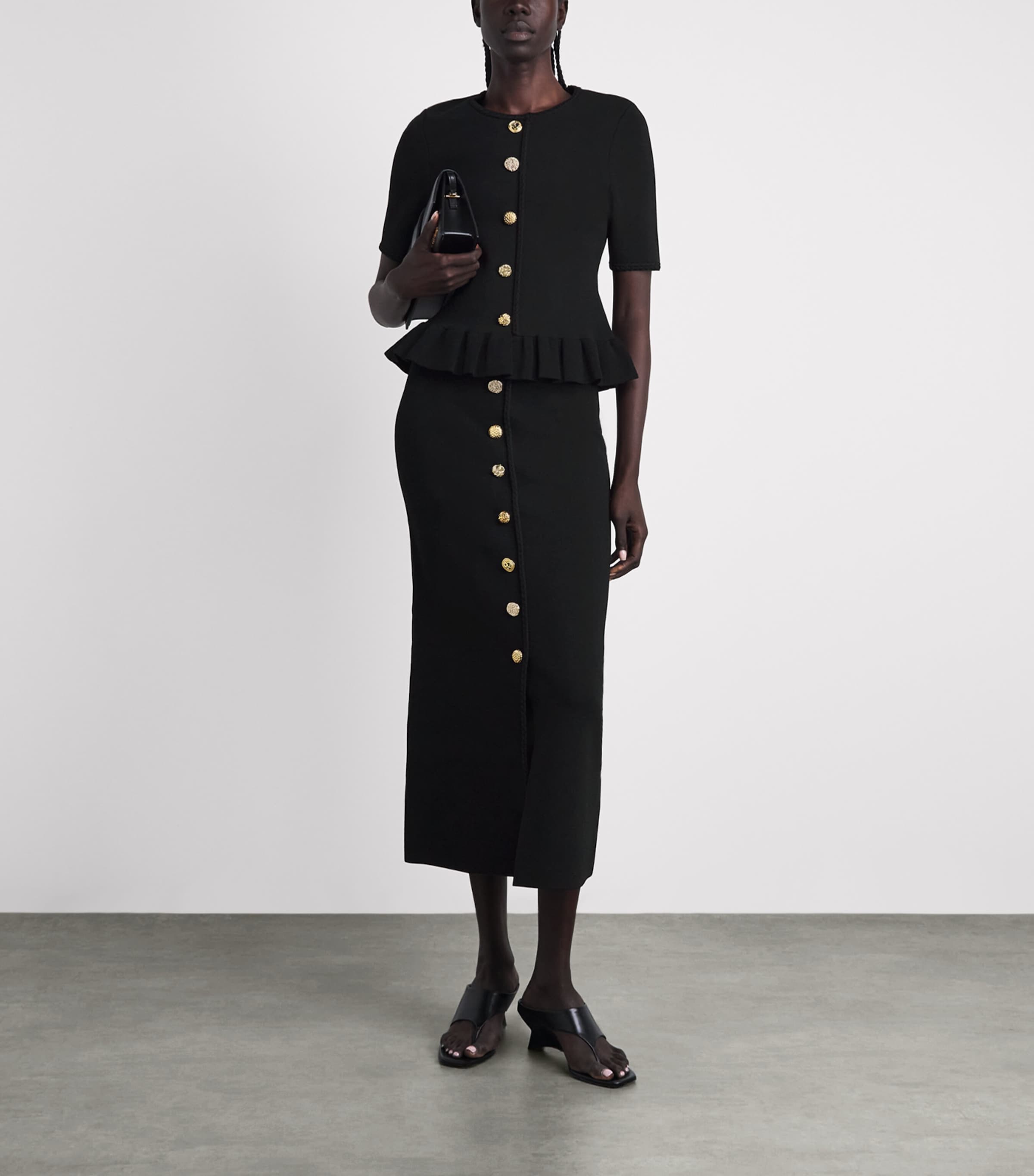 Claudie Pierlot Womens Braid-Detail Midi Skirt Black Image 2