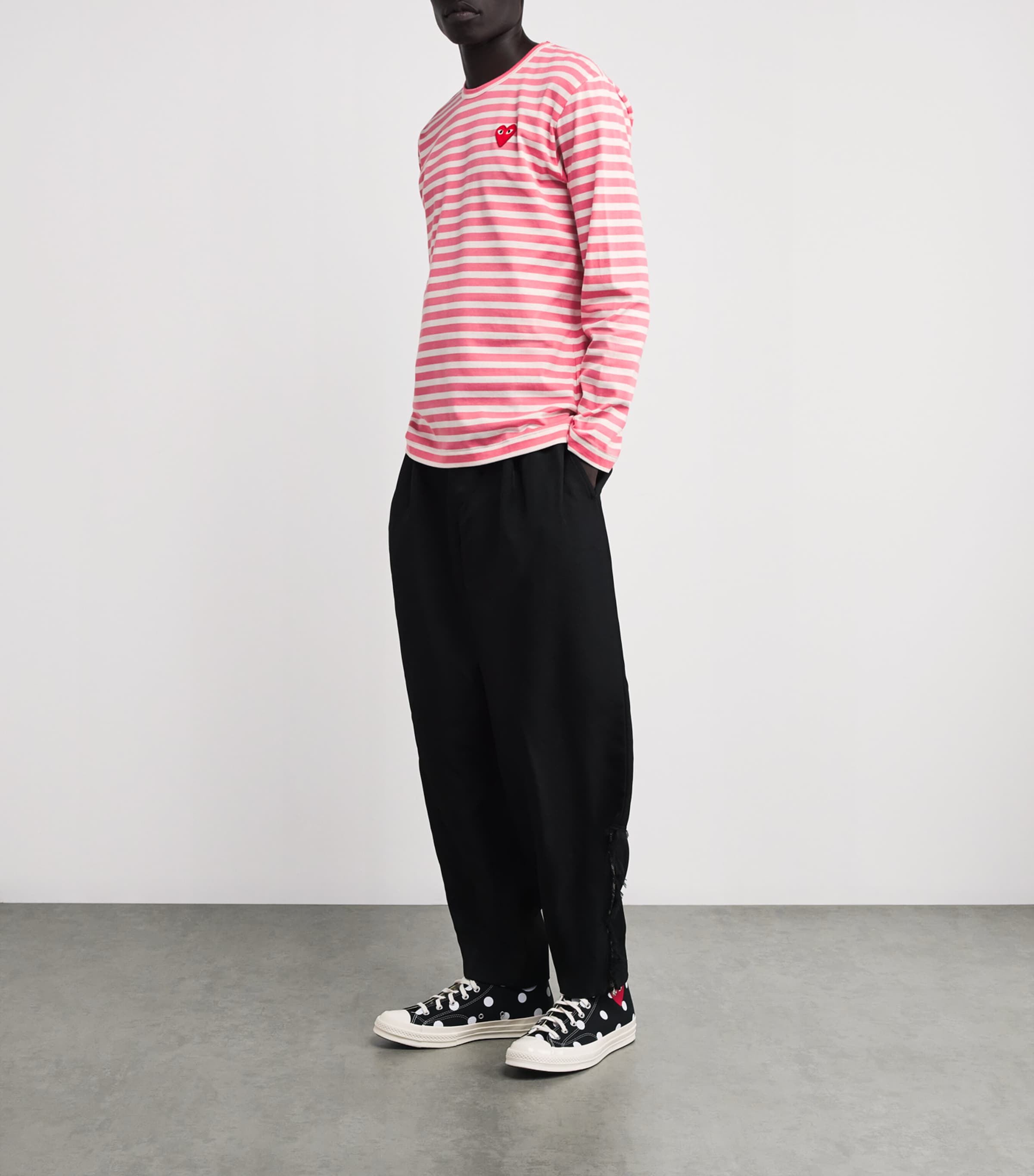 Heart Logo Striped T-Shirt 3-PNK X WHT Image 2