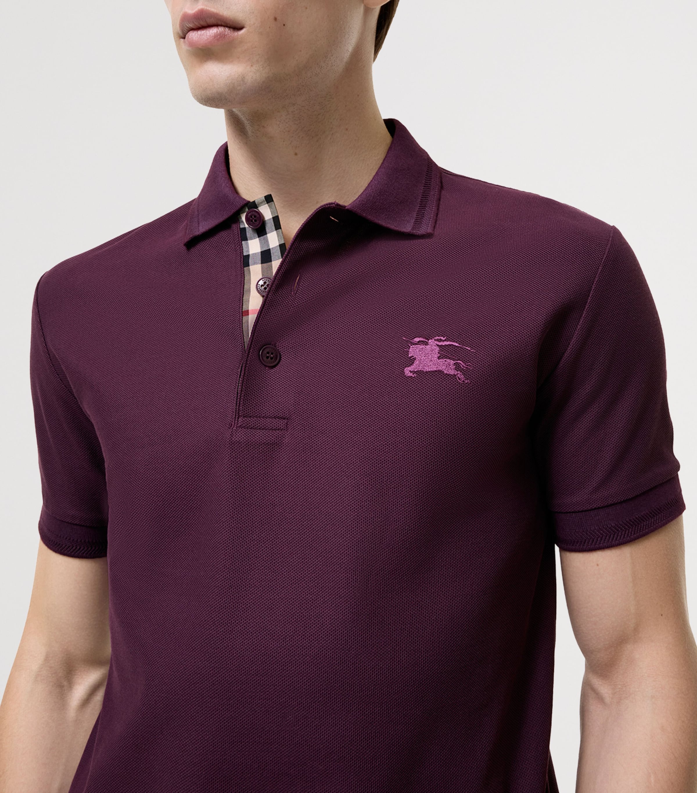 Burberry Mens Cotton Piqué Slim Polo Shirt Fig Purple Image 3