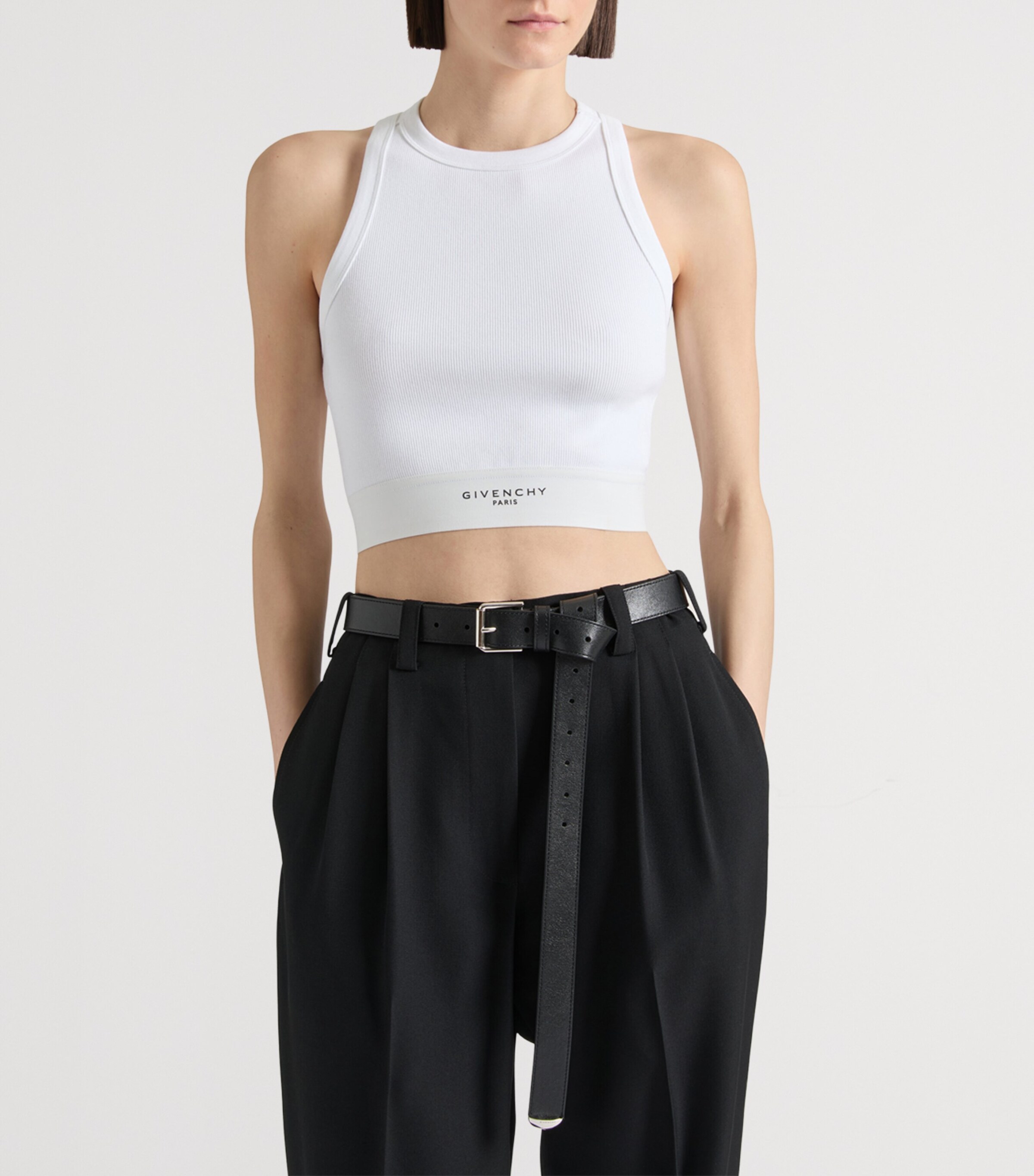 Cotton Cropped Tank Top WHITE Image 2