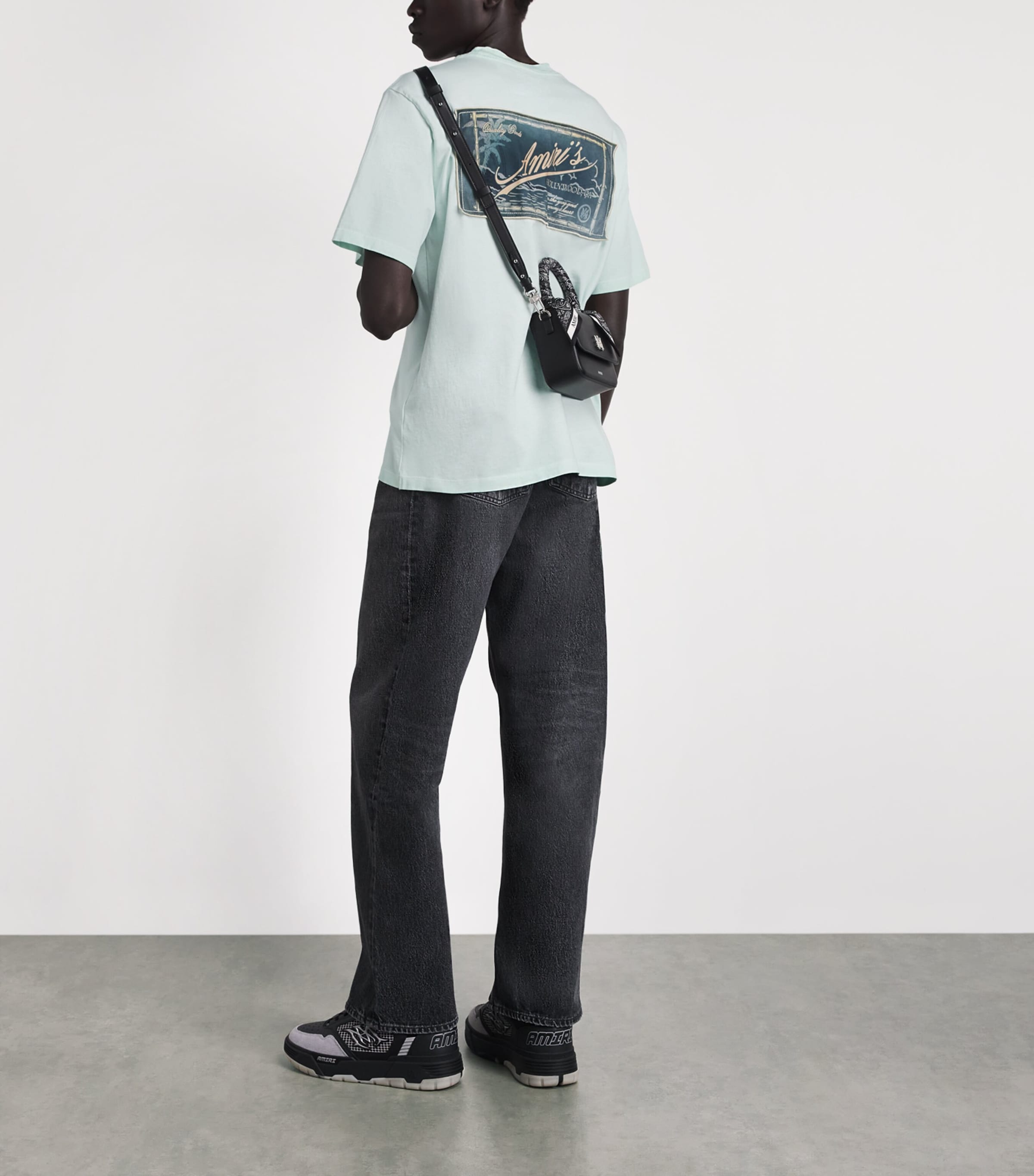 AMIRI Mens Cotton Quality Goods Patch T-Shirt Powder Teal Image 2