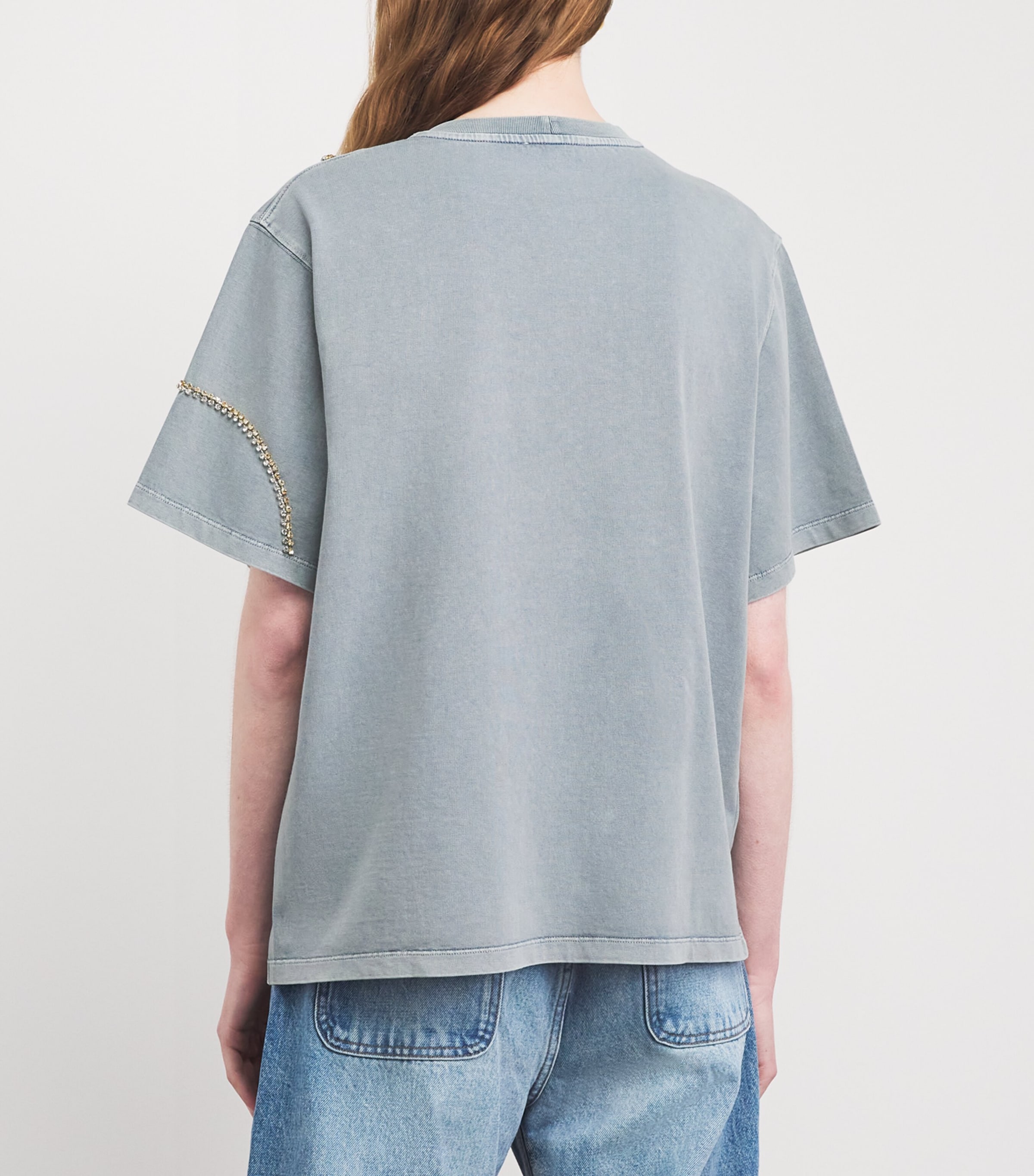 Sandro Paris Womens Cotton Embellished T-Shirt Grey Image 5