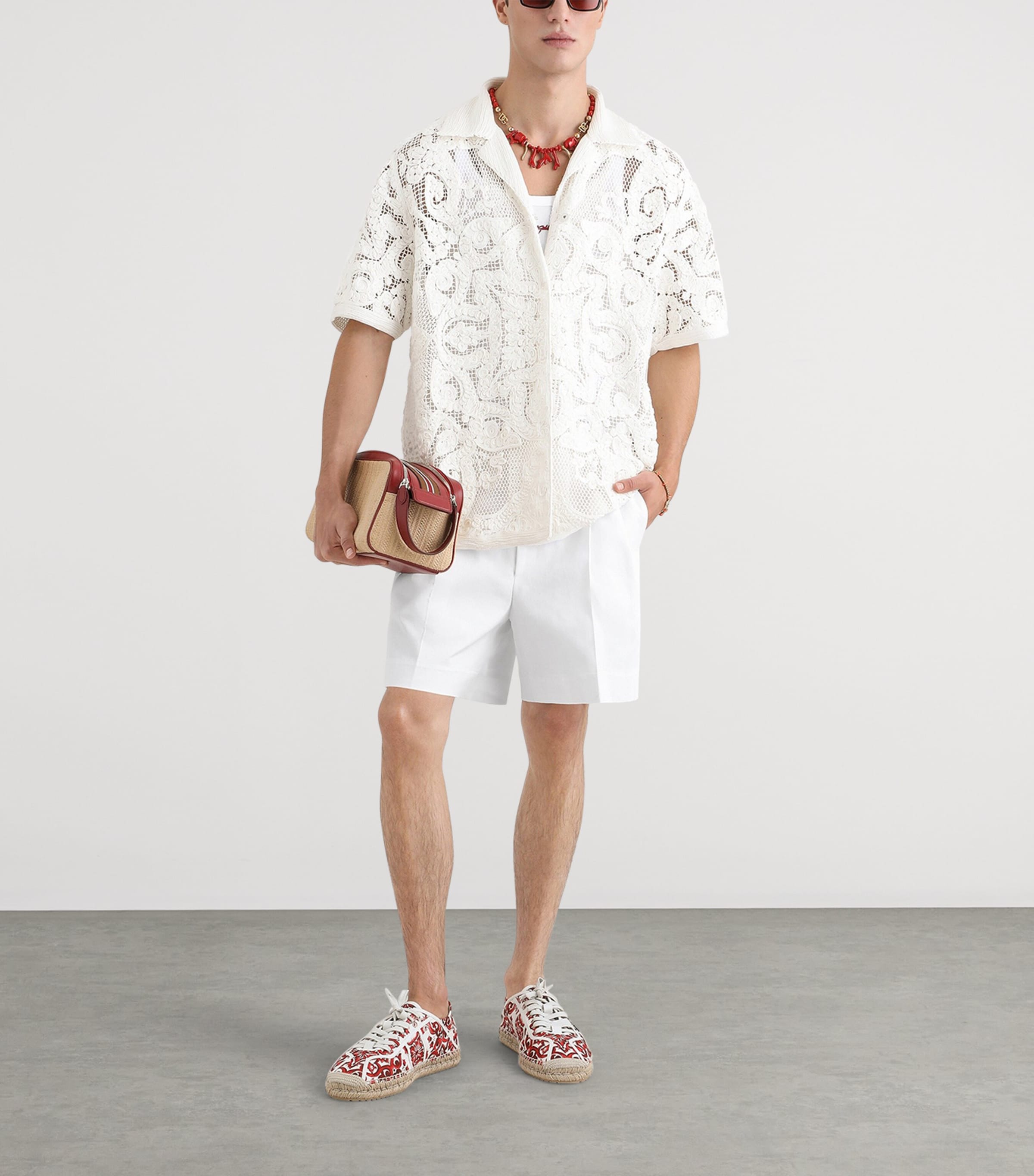 Dolce&Gabbana Mens Cotton Embroidered Short-Sleeve Shirt Panna Image 2